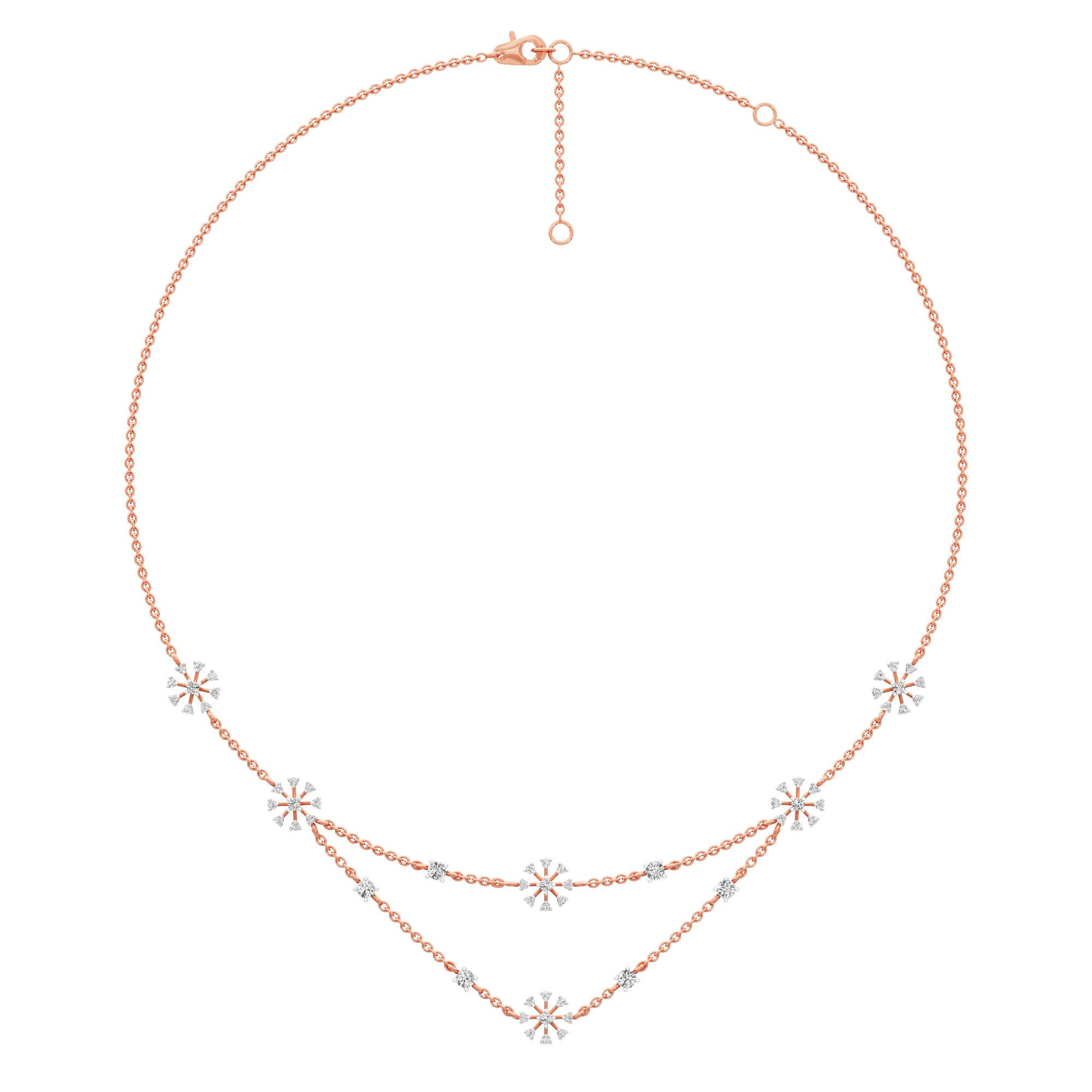 Starlit Bloom Layered Diamond Necklace in 14KT Rose Gold (Diamond Quality:FG-VVS VS)