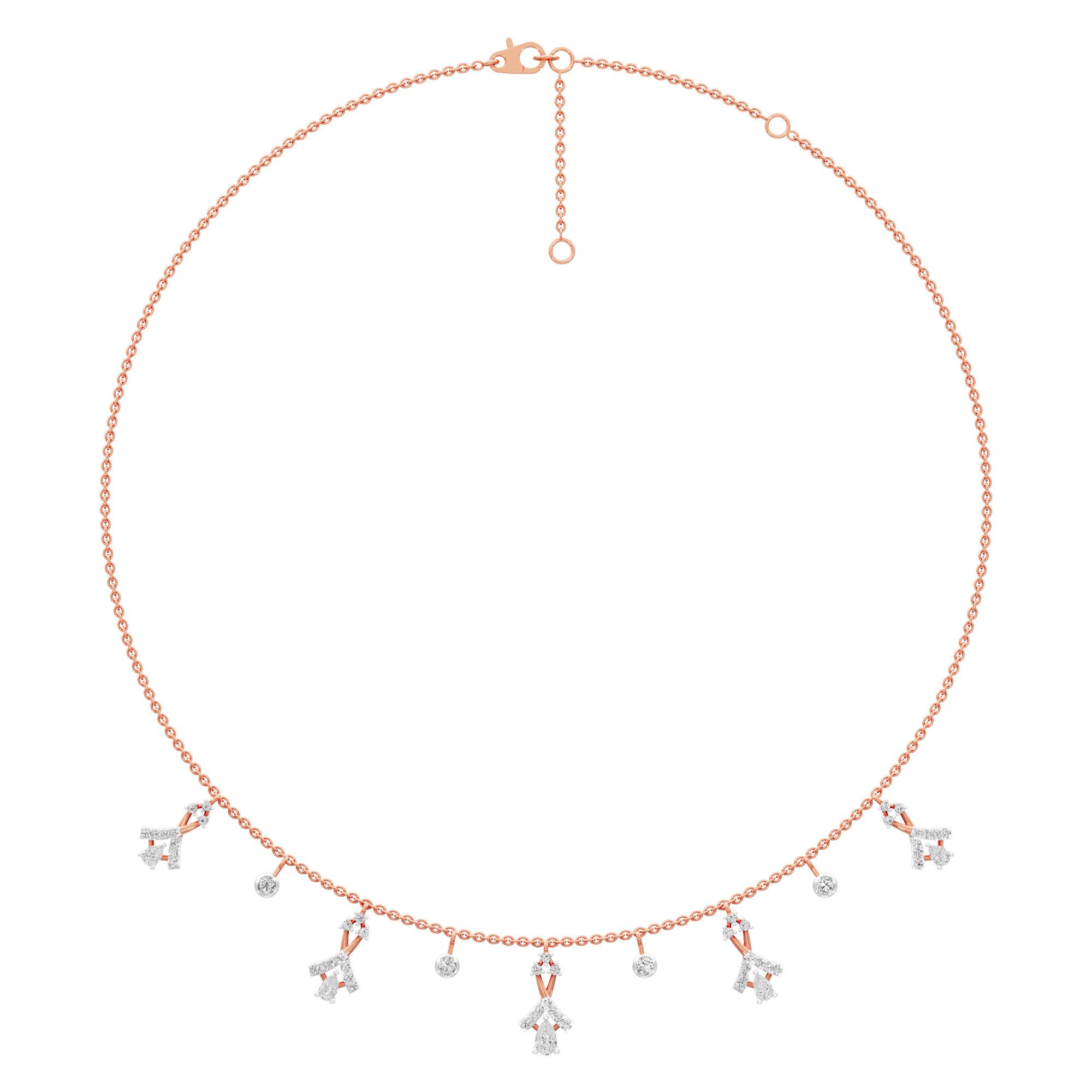 Floral Arrow Lariat Diamond Necklace in 14KT Rose Gold (Diamond Quality:FG-VVS VS)