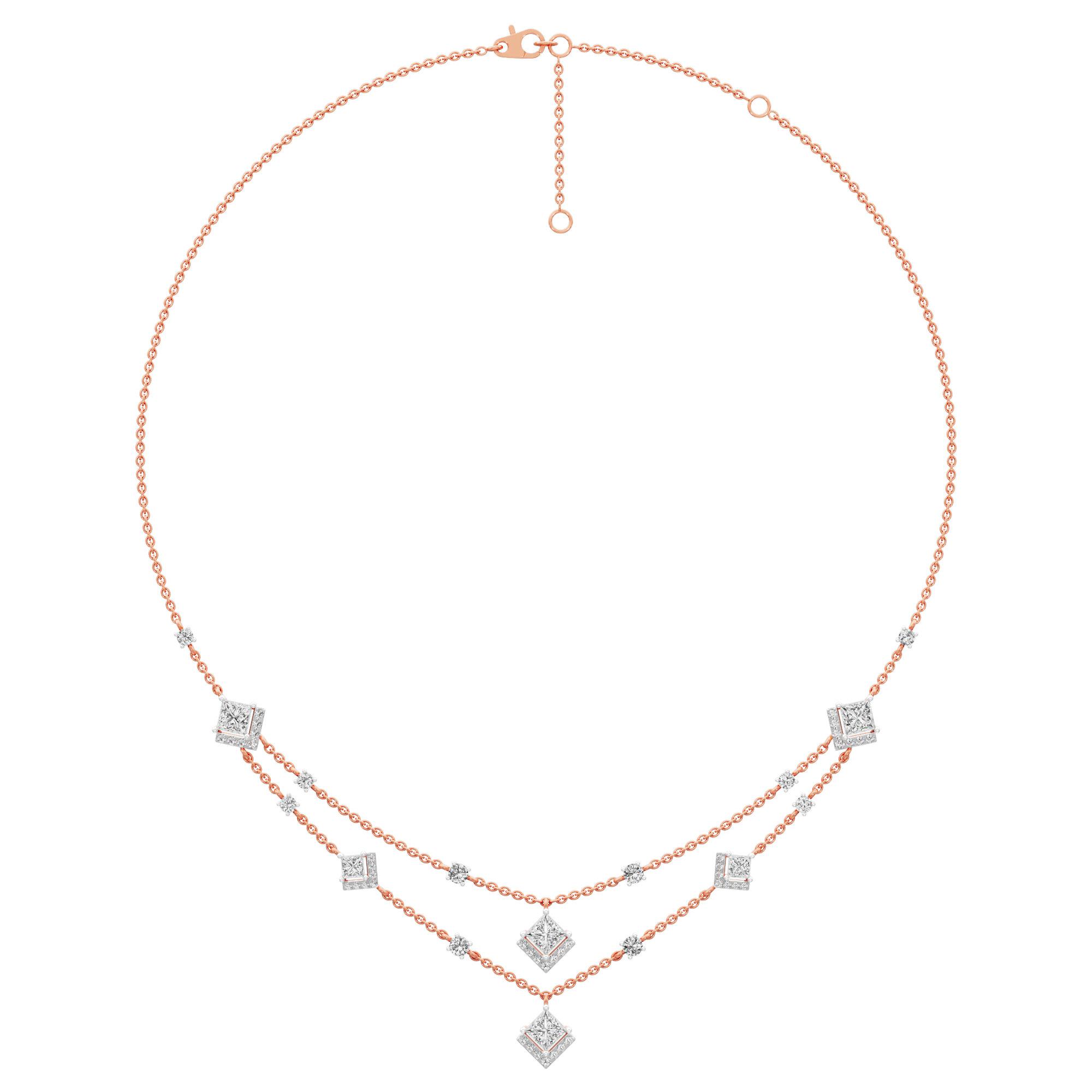Cascading Elegance Layered Diamond Necklace in 14KT Rose Gold (Diamond Quality:FG-VVS VS)