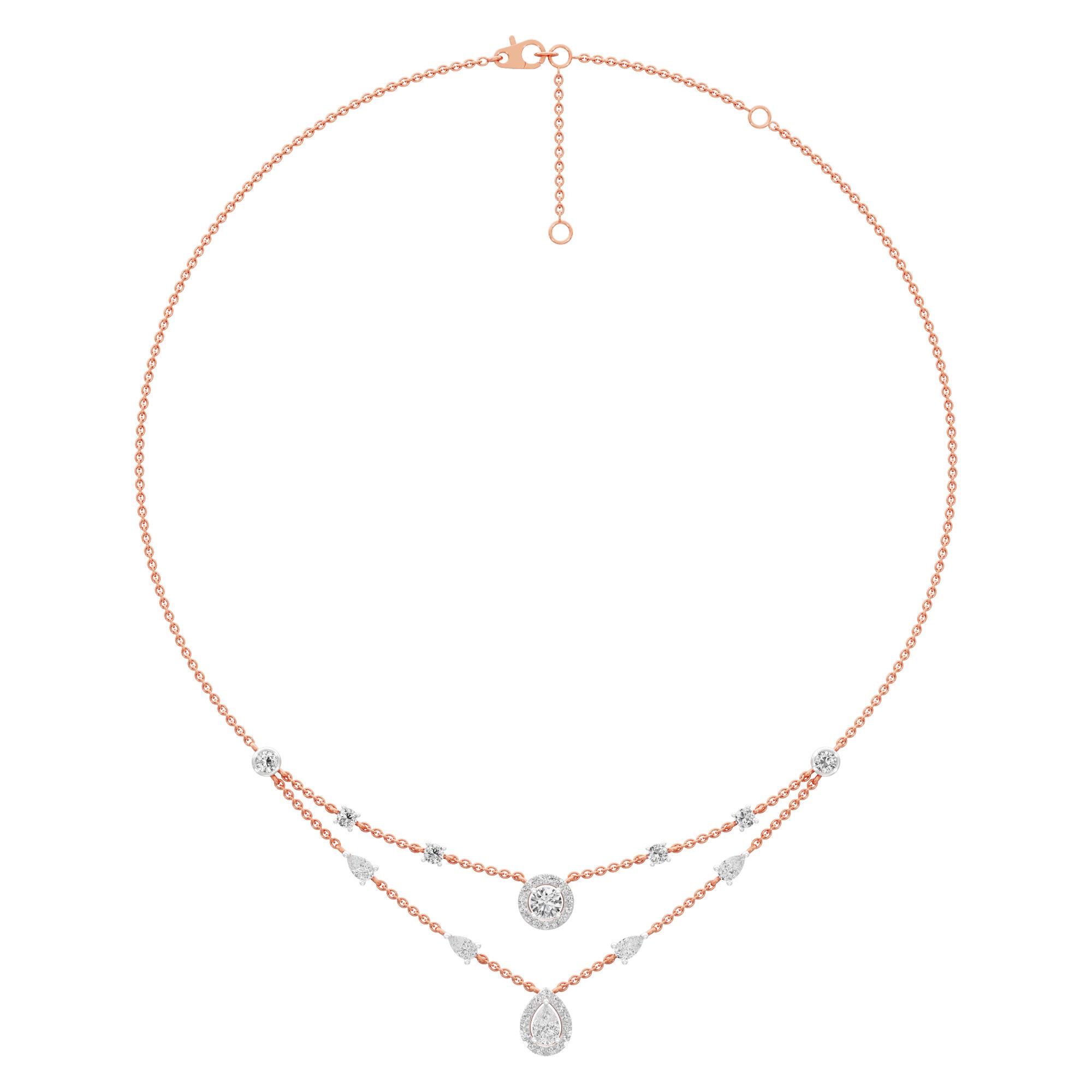 Reverie Drop Layered Diamond Necklace in 14KT Rose Gold (Diamond Quality:FG-VVS VS)