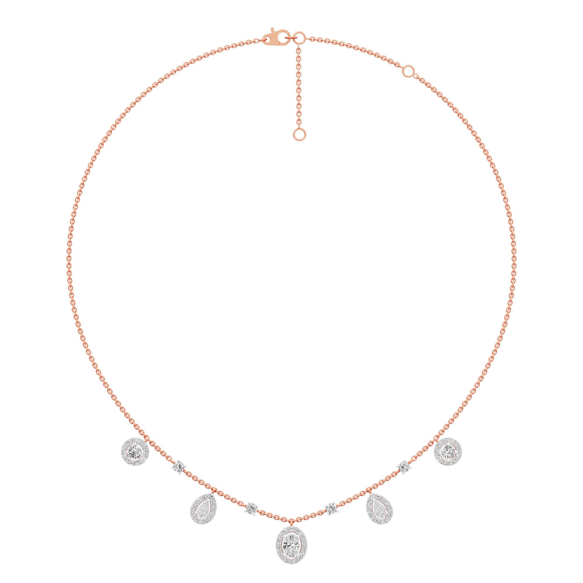 Luminary Oval Charm Diamond Necklace in 14KT Rose Gold (Diamond Quality:FG-VVS VS)