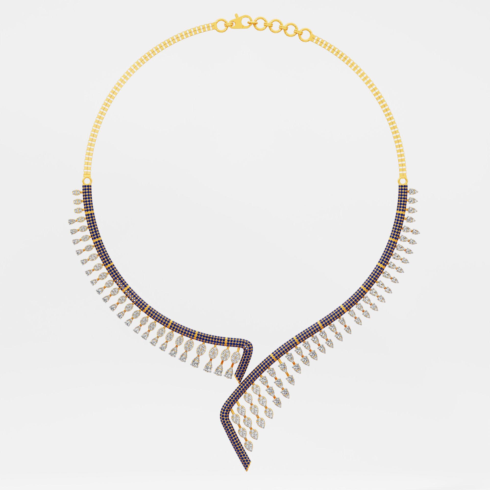 Lightning Drape Diamond Necklace in 9KT Yellow Gold (Diamond Quality: FG-VVS VS)
