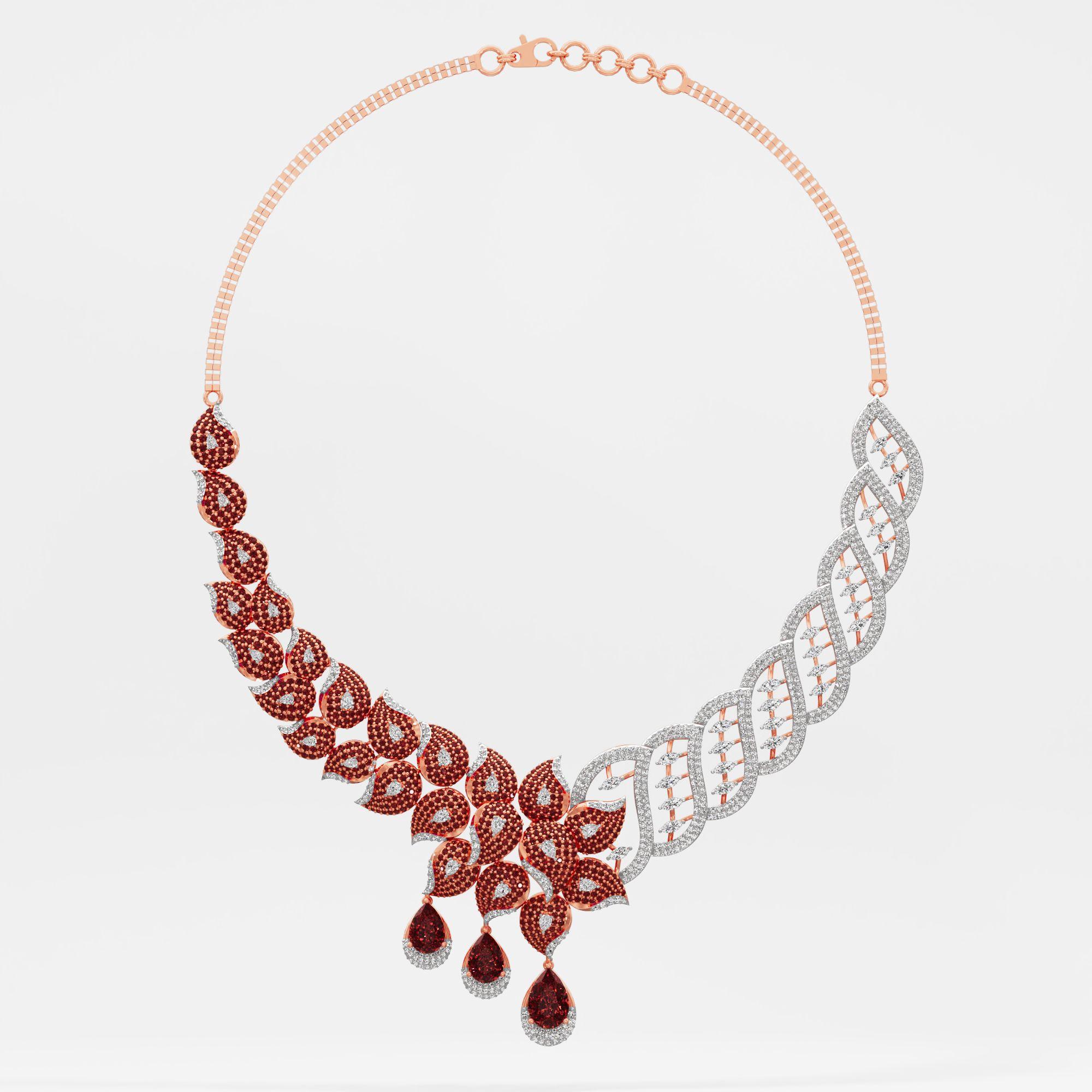 Crimson Blossom Diamond Necklace in 14KT Rose Gold (Diamond Quality: FG-VVS VS)