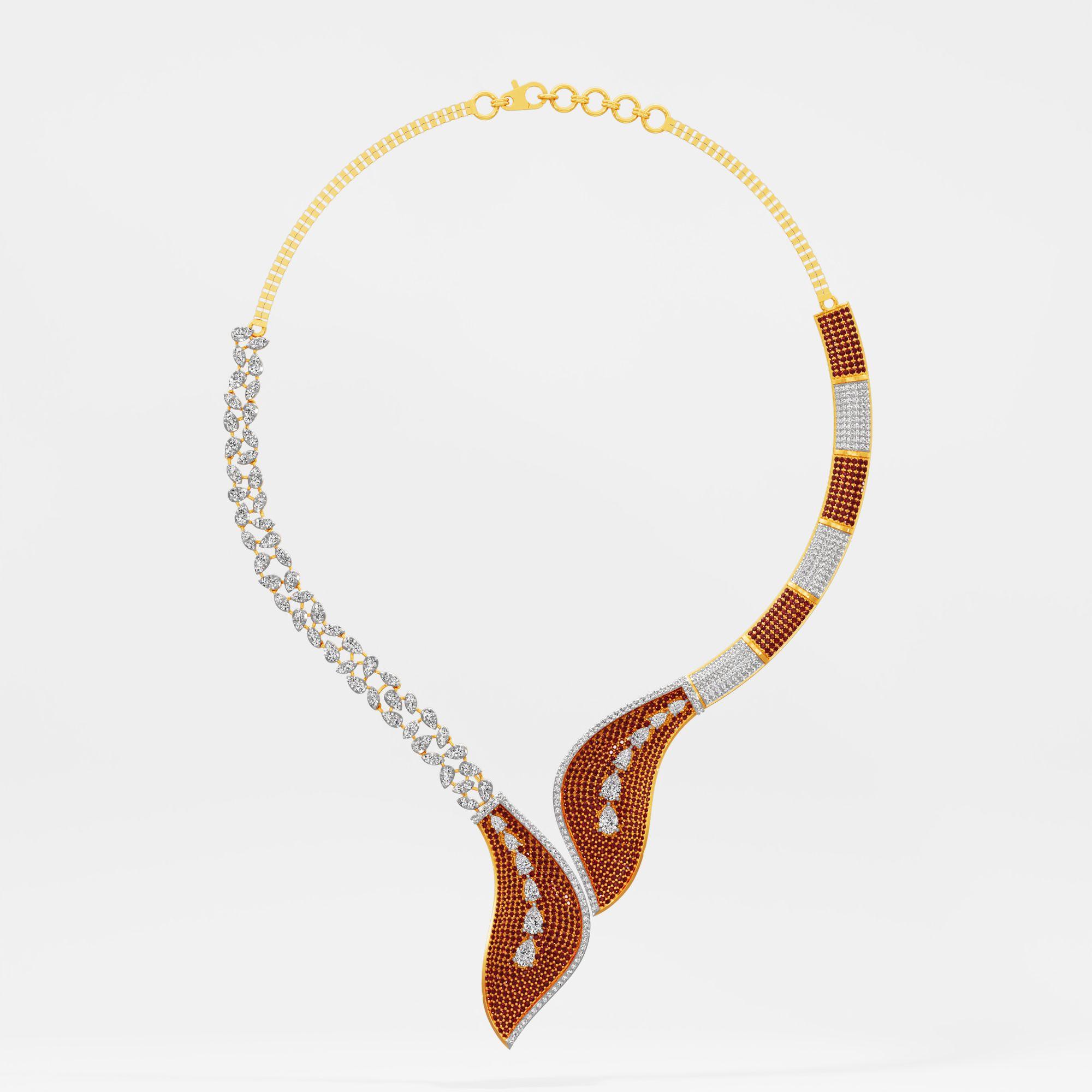 Crimson Serpent Wave Diamond Necklace in 9KT Yellow Gold (Diamond Quality: FG-VVS VS)