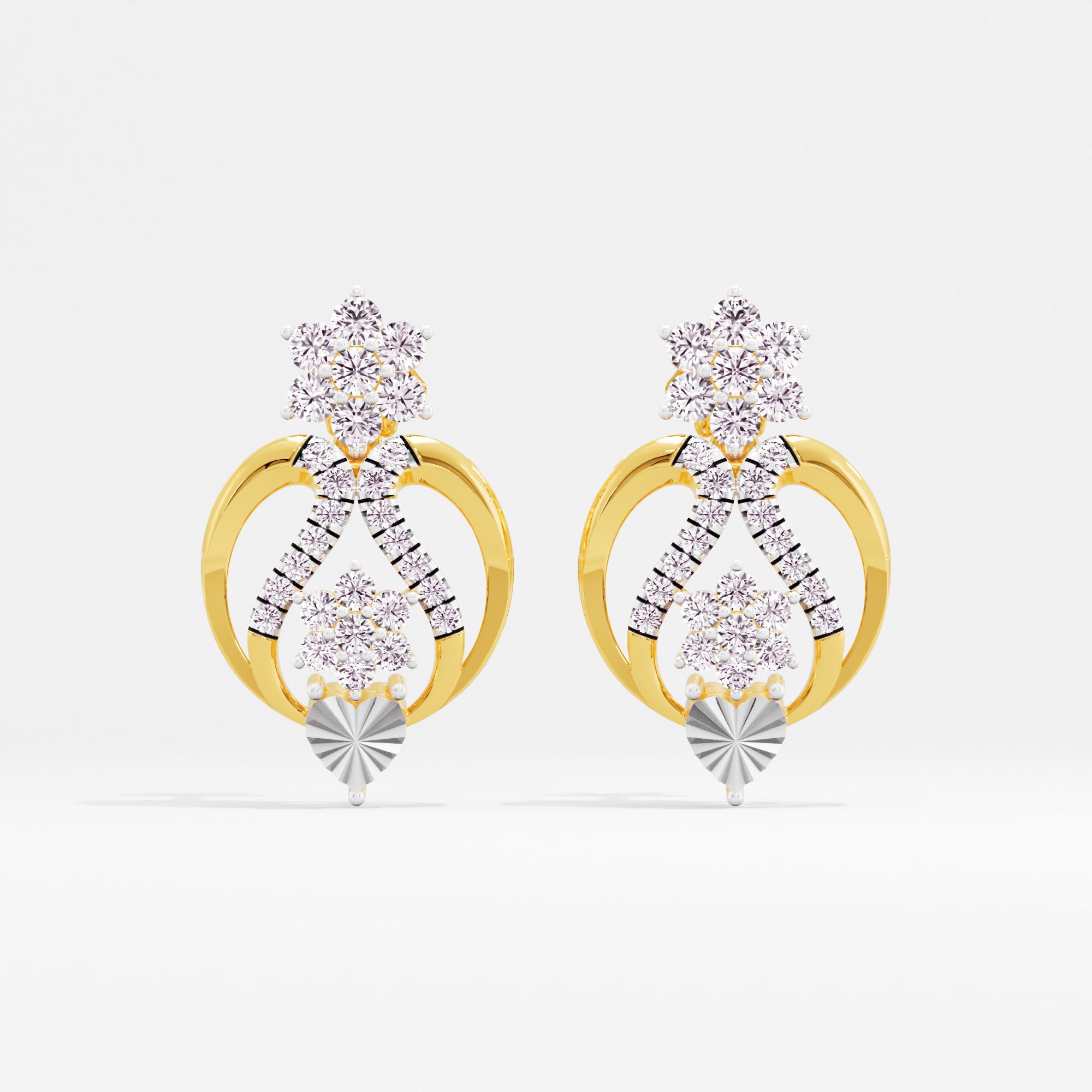 Majestic Heart 7 Stone Cluster Drop Earrings in 9KT Yellow Gold (Diamond Quality: FG-VVS VS)