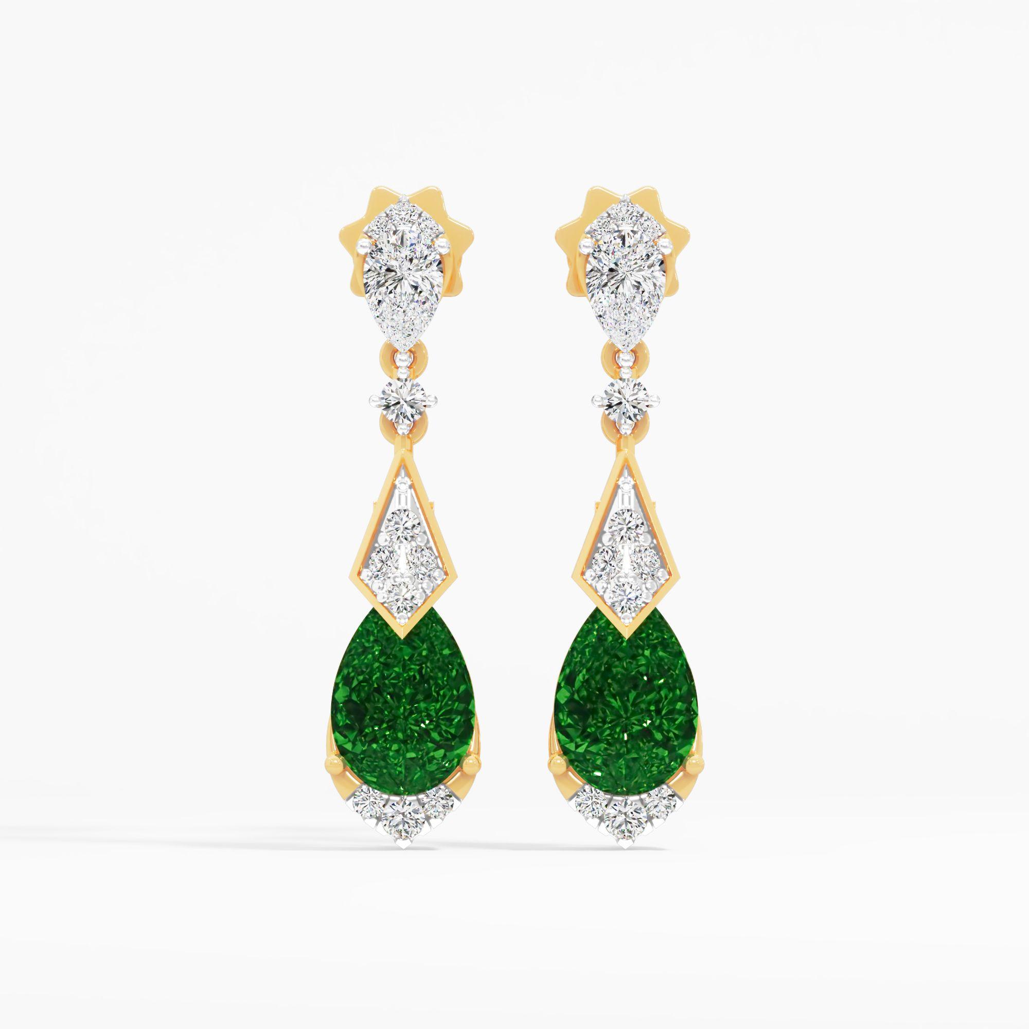 Emerald Prism Drop Earrings in 9KT Yellow Gold (Diamond Quality: FG-VVS VS)