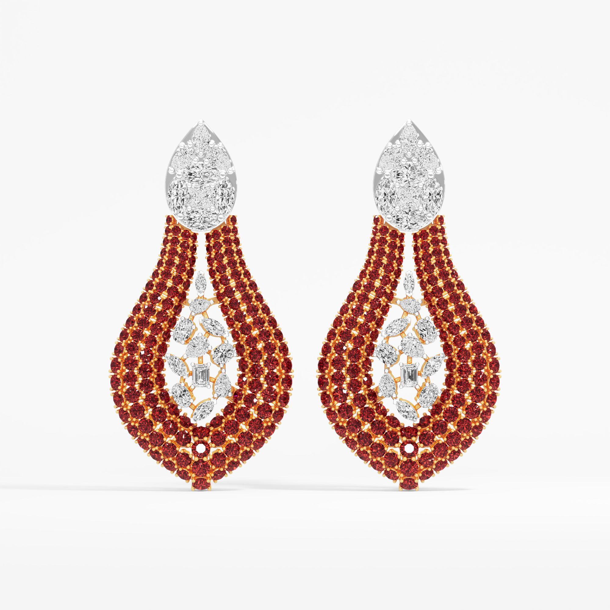 Carmine Teardrop Dangle Earrings in 9KT Yellow Gold (Diamond Quality: FG-VVS VS)