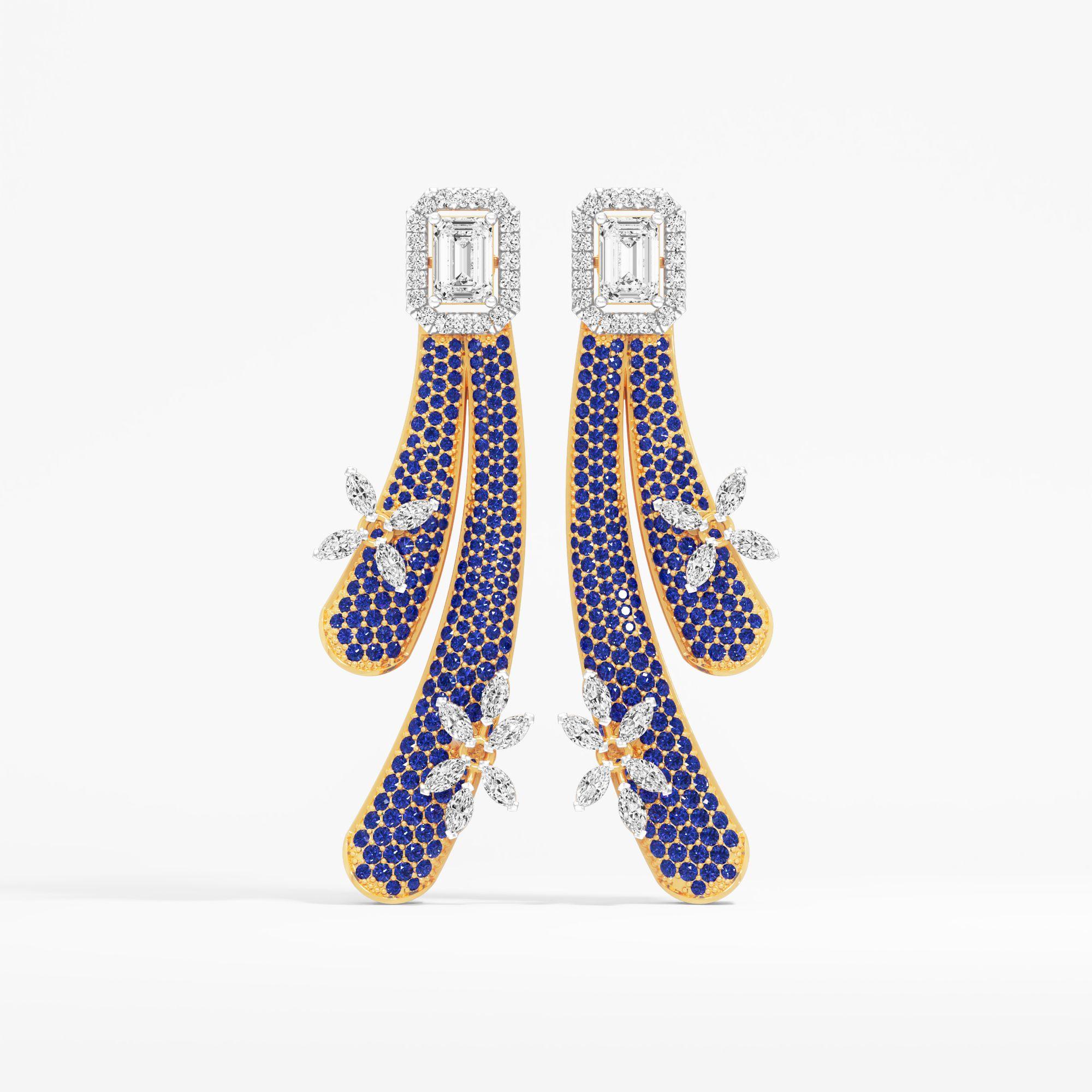Twilight Floret  Dangle Earrings in 9KT Yellow Gold (Diamond Quality: FG-VVS VS)