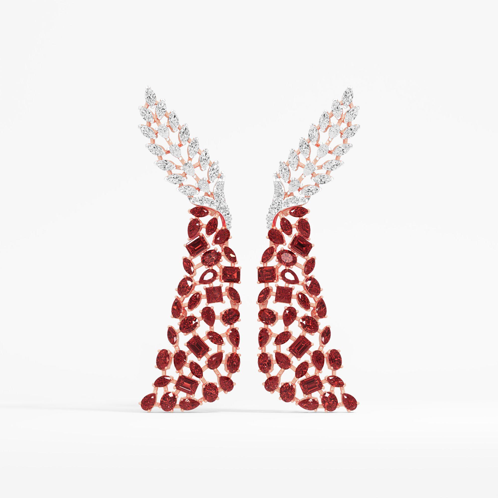 Autumn Laurel Dangle Earrings in 14KT Rose Gold (Diamond Quality: FG-VVS VS)