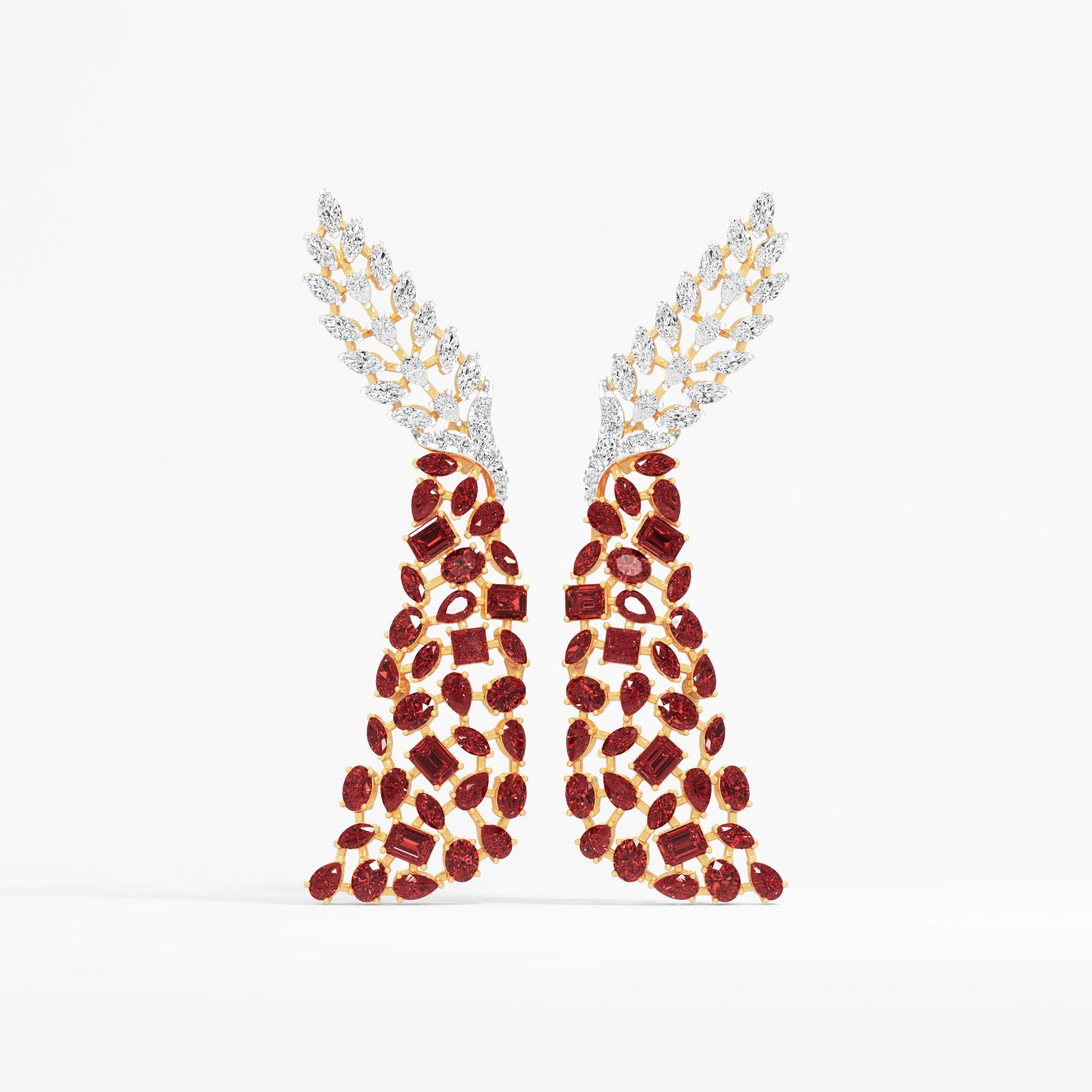 Autumn Laurel Dangle Earrings in 9KT Yellow Gold (Diamond Quality: FG-VVS VS)