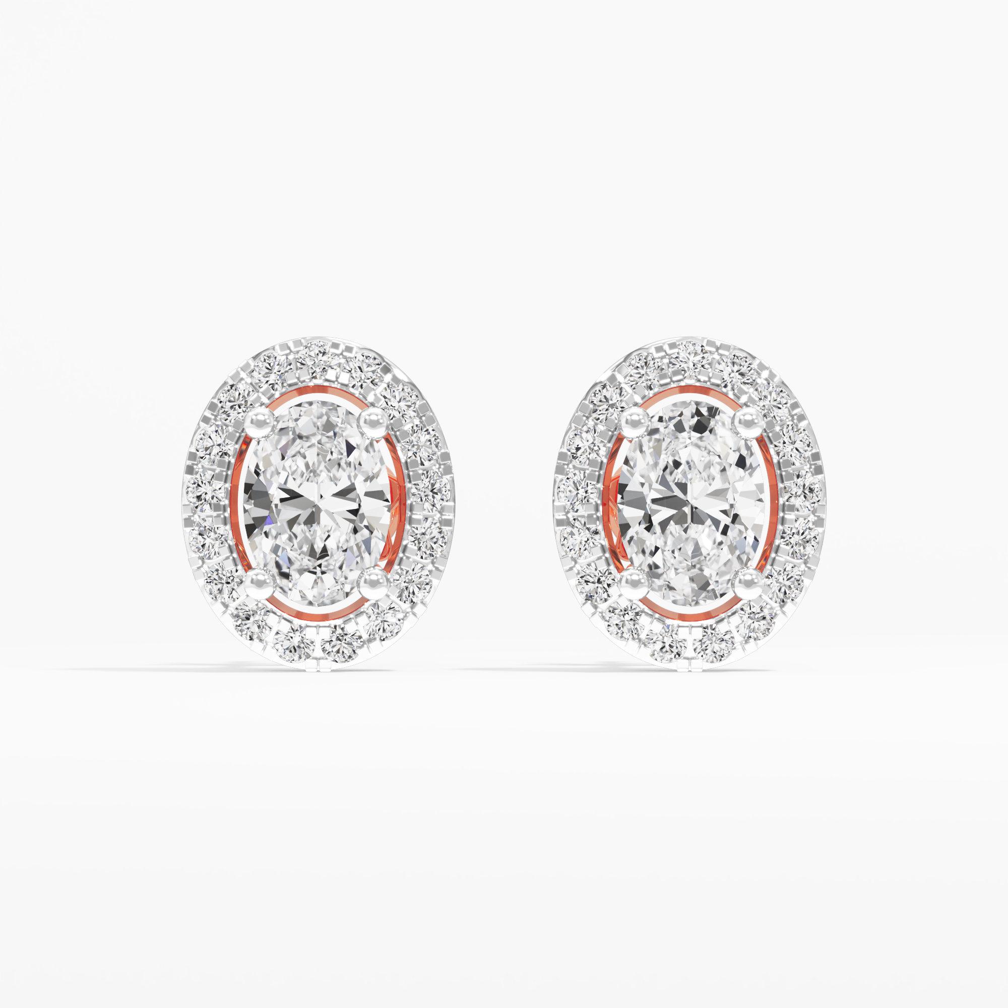 Regal Oval Halo Stud Earrings in 14KT Rose Gold (Diamond Quality: FG-VVS VS)