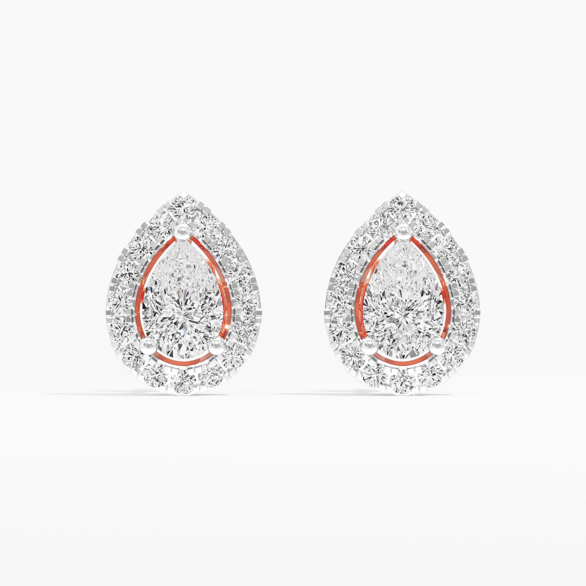 Pear Halo Stud Earrings in 14KT Rose Gold (Diamond Quality: FG-VVS VS)