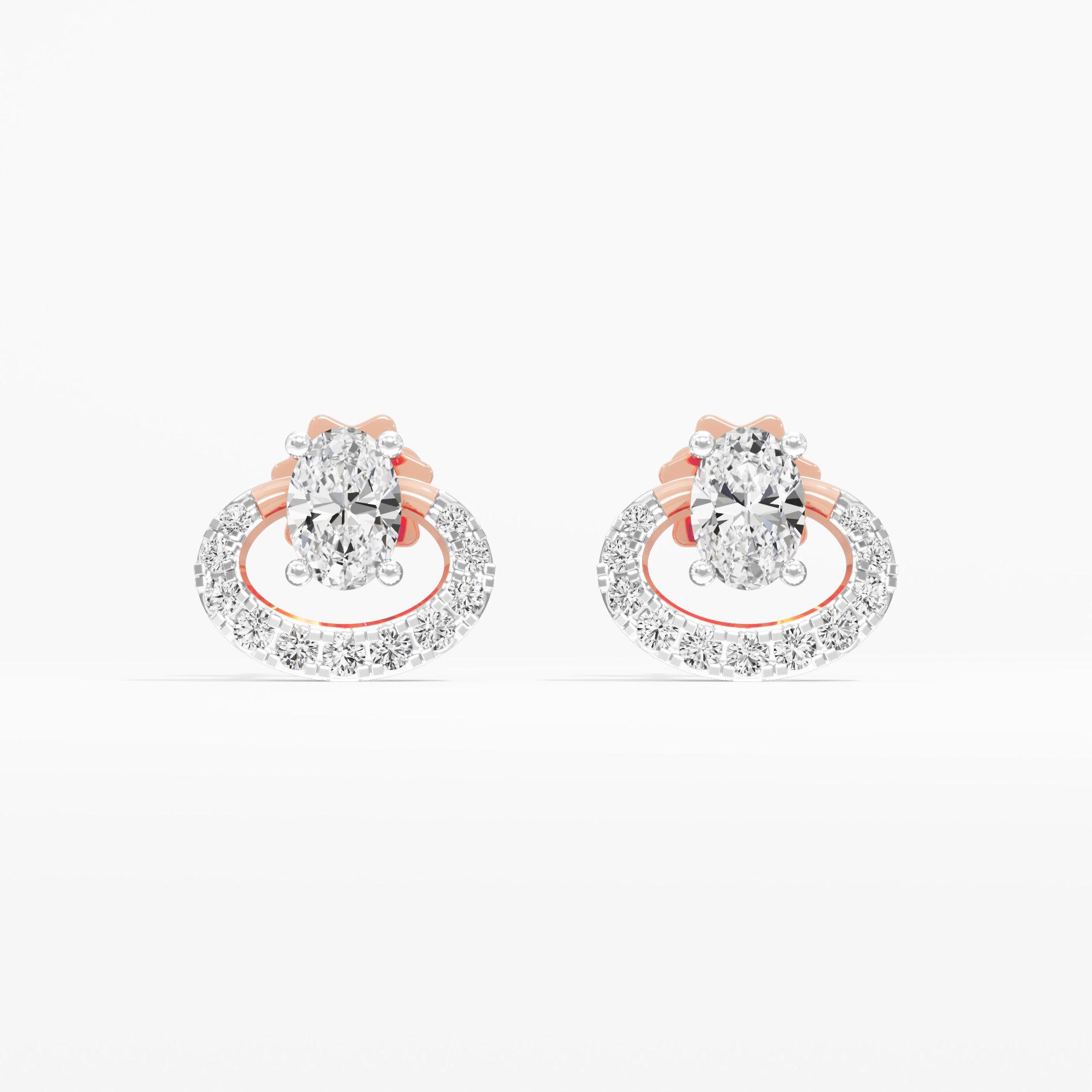 Majestic Oval Stud Earrings in 14KT Rose Gold (Diamond Quality: FG-VVS VS)