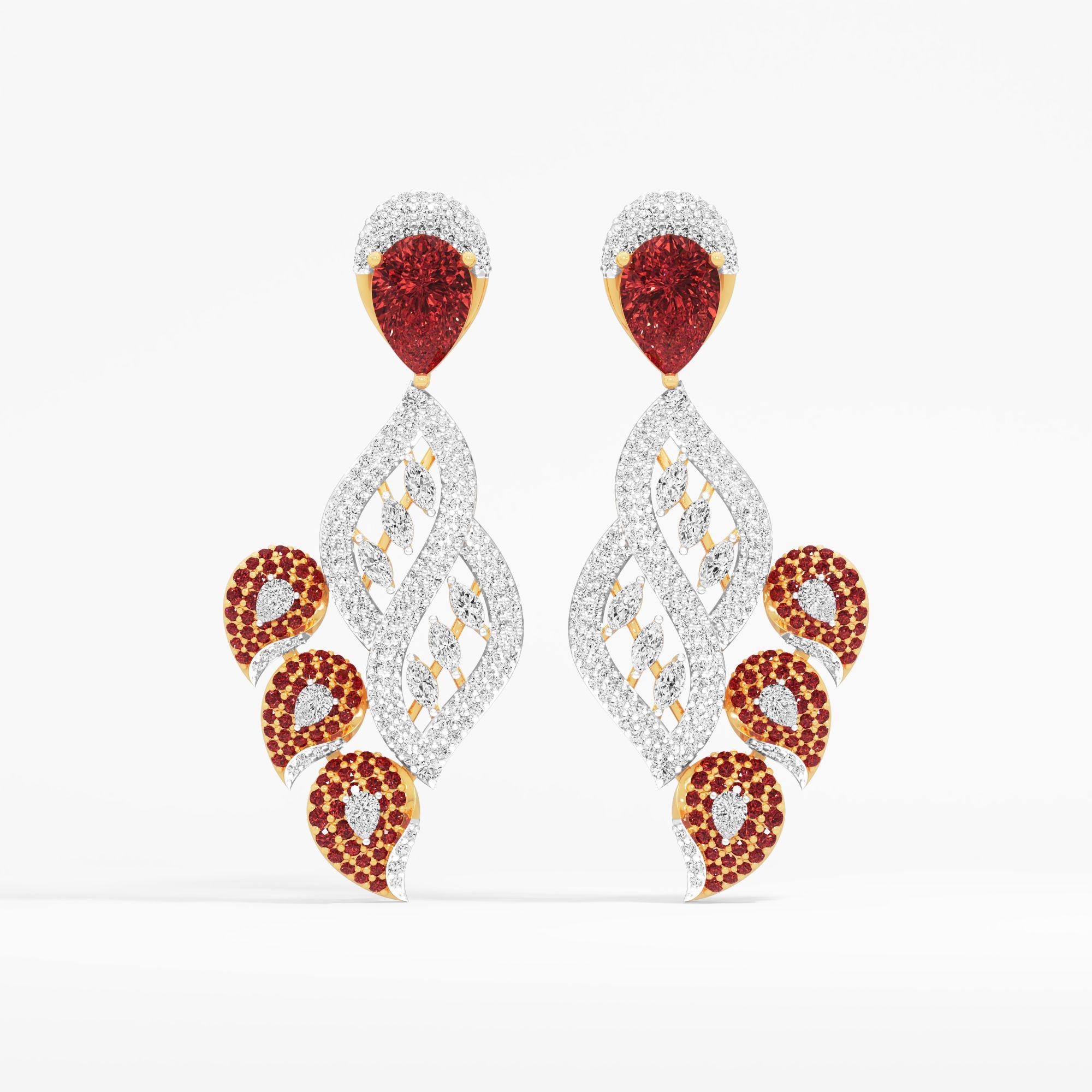 Scarlet Petal Dangle Earrings in 9KT Yellow Gold (Diamond Quality: FG-VVS VS)