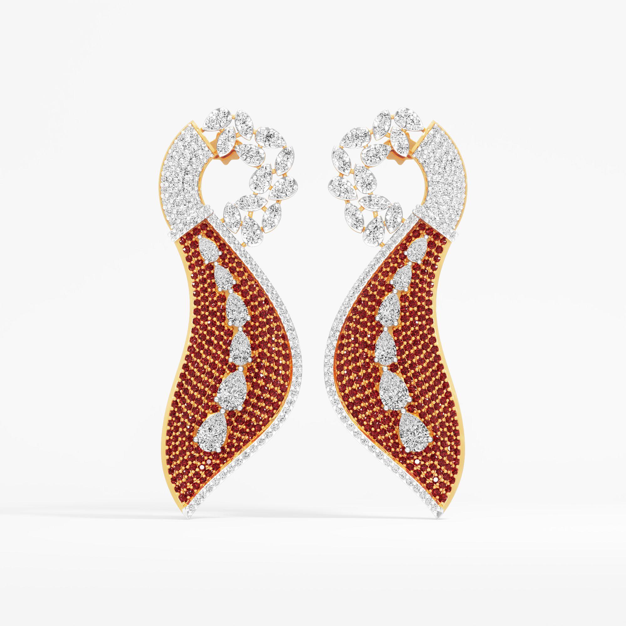 Crimson Serpent Dangle Earrings in 9KT Yellow Gold (Diamond Quality: FG-VVS VS)