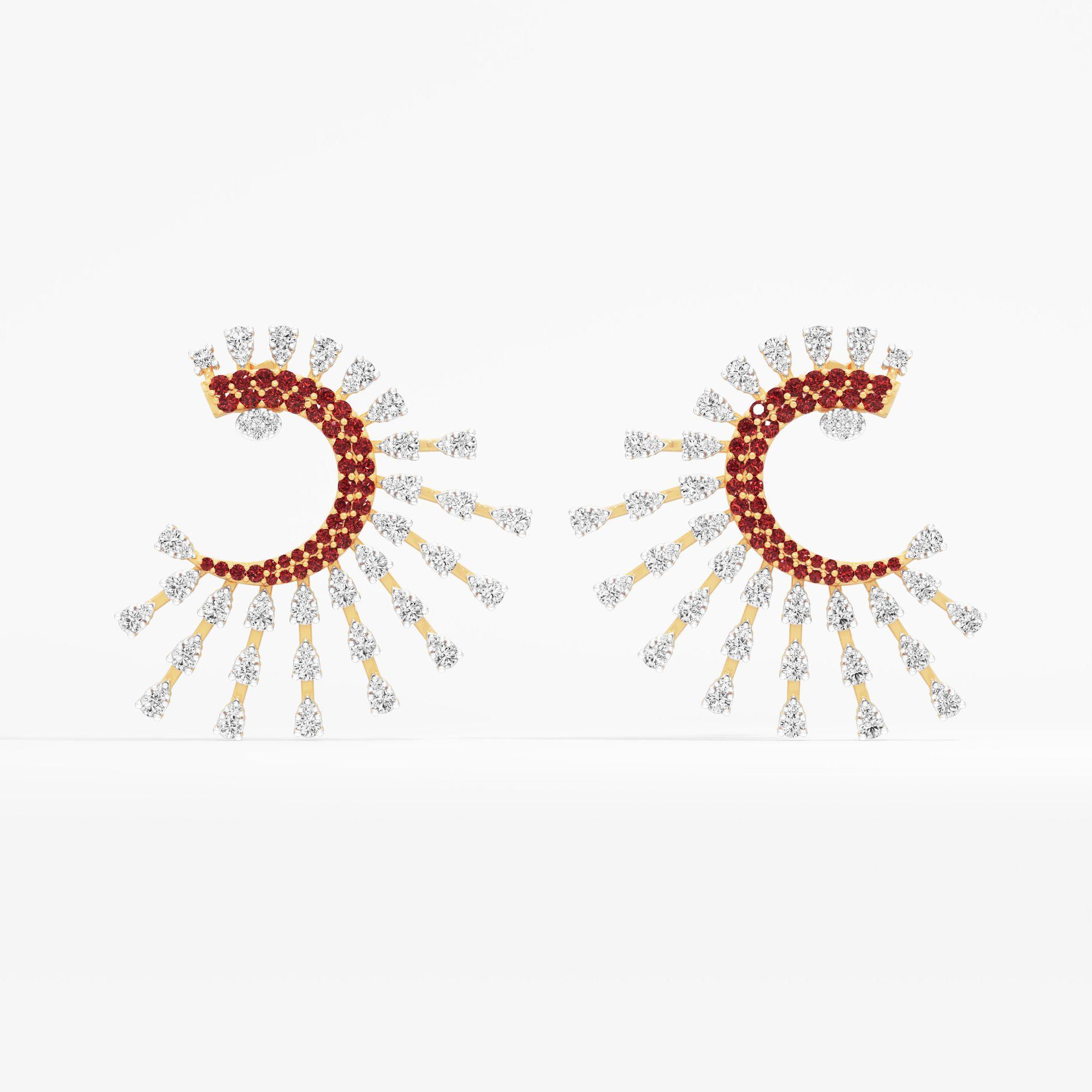 Crimson Sunray Arc Cocktail Earrings in 9KT Yellow Gold (Diamond Quality: FG-VVS VS)