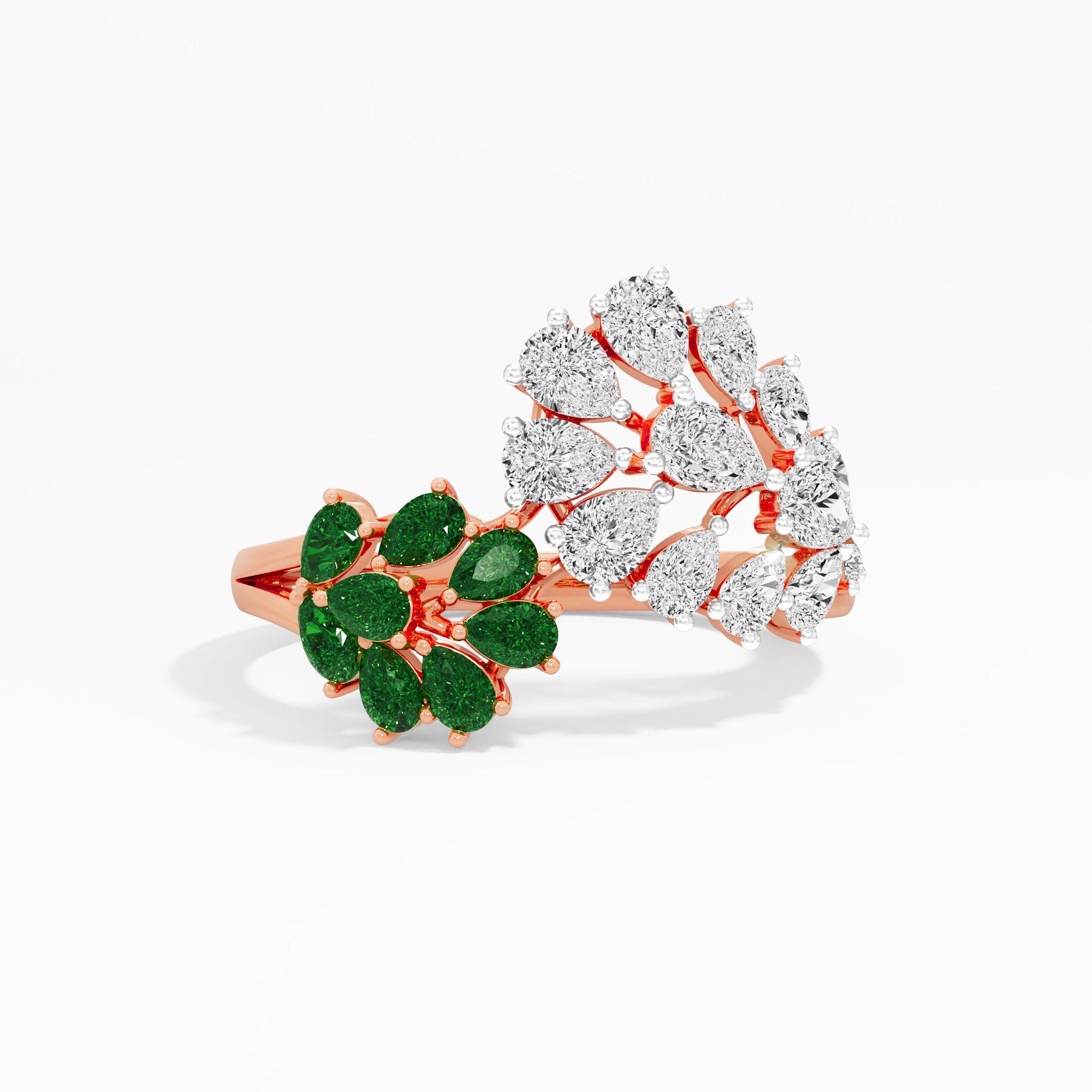 Ivy Bloom Bypass Ring in 14KT Rose Gold (Diamond Quality: FG-VVS VS)