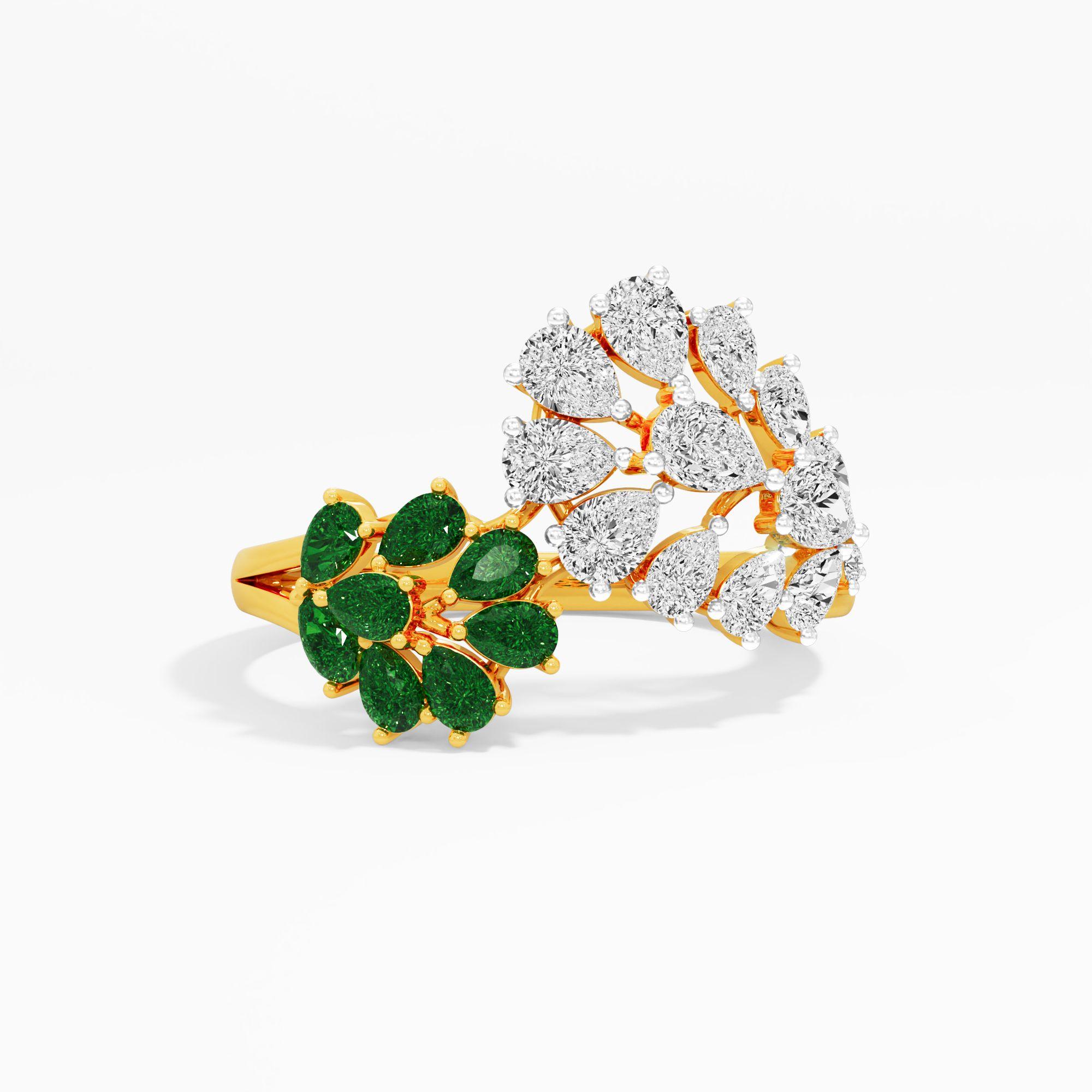 Ivy Bloom Bypass Ring in 9KT Yellow Gold (Diamond Quality: FG-VVS VS)