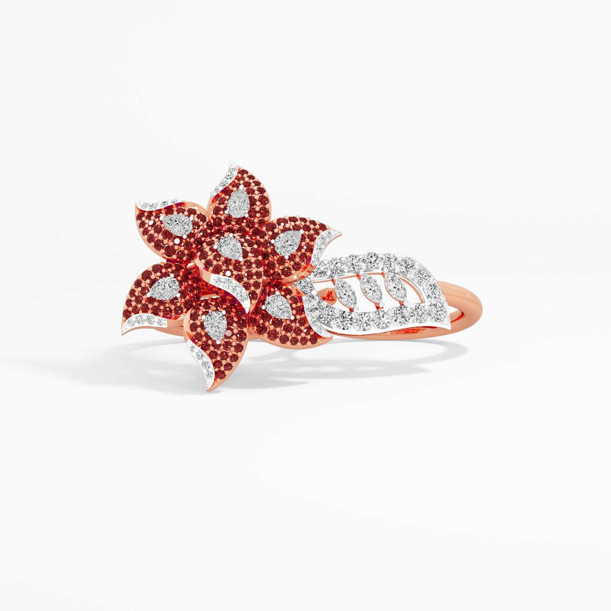 Scarlet Bloom Two Finger Ring in 14KT Rose Gold (Diamond Quality: FG-VVS VS)