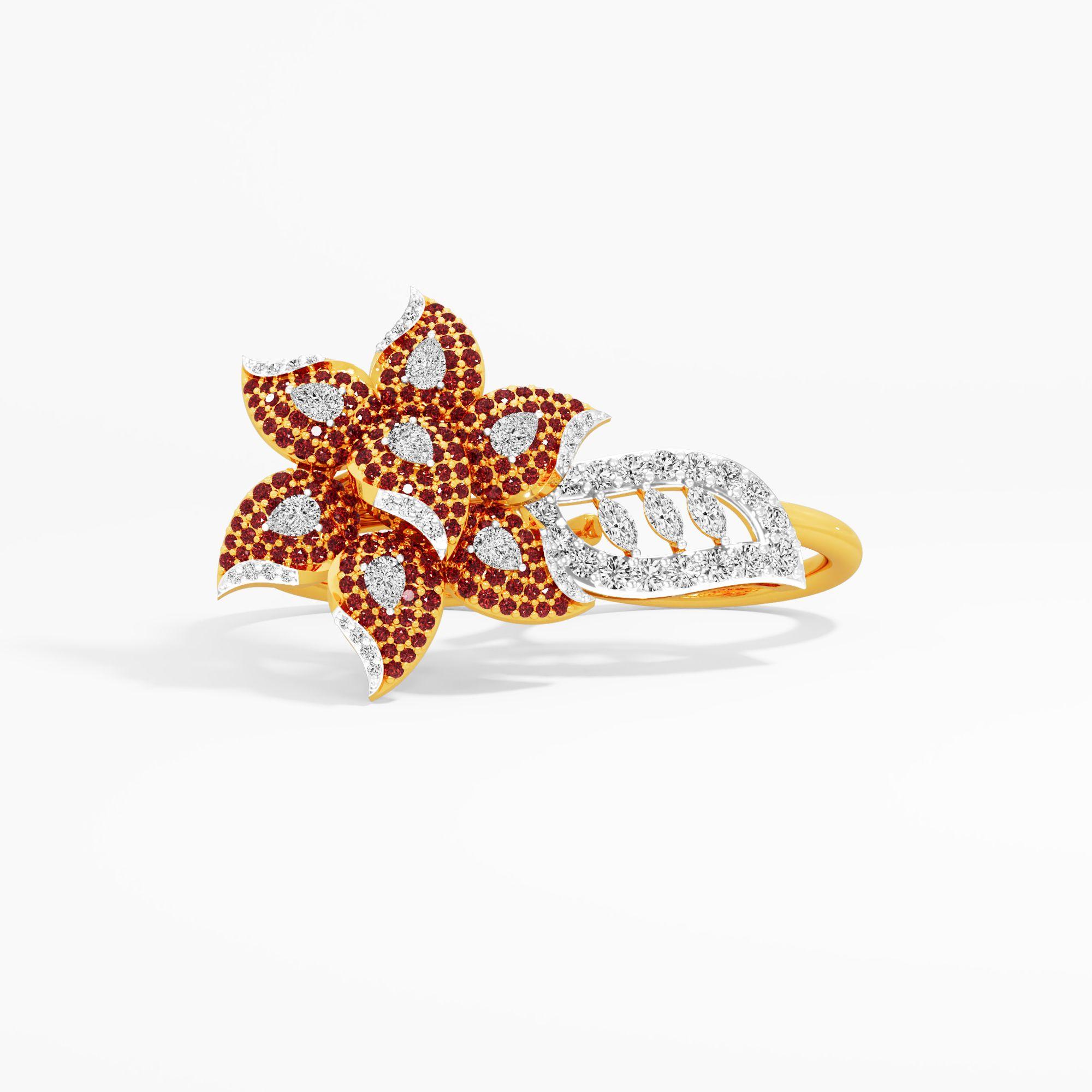 Scarlet Bloom Two Finger Ring in 9KT Yellow Gold (Diamond Quality: FG-VVS VS)