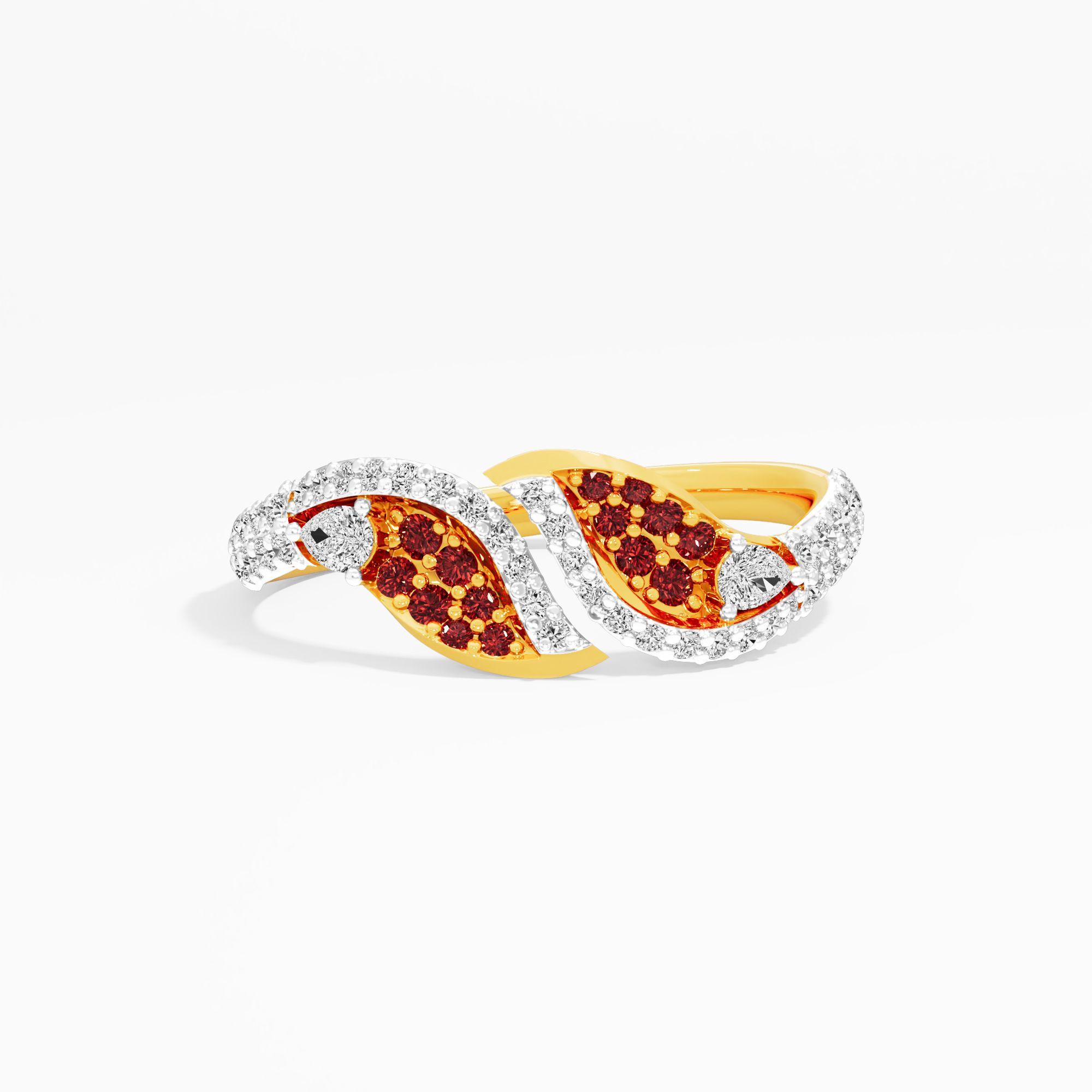 Crimson Serpent Bypass  Ring in 9KT Yellow Gold (Diamond Quality: FG-VVS VS)