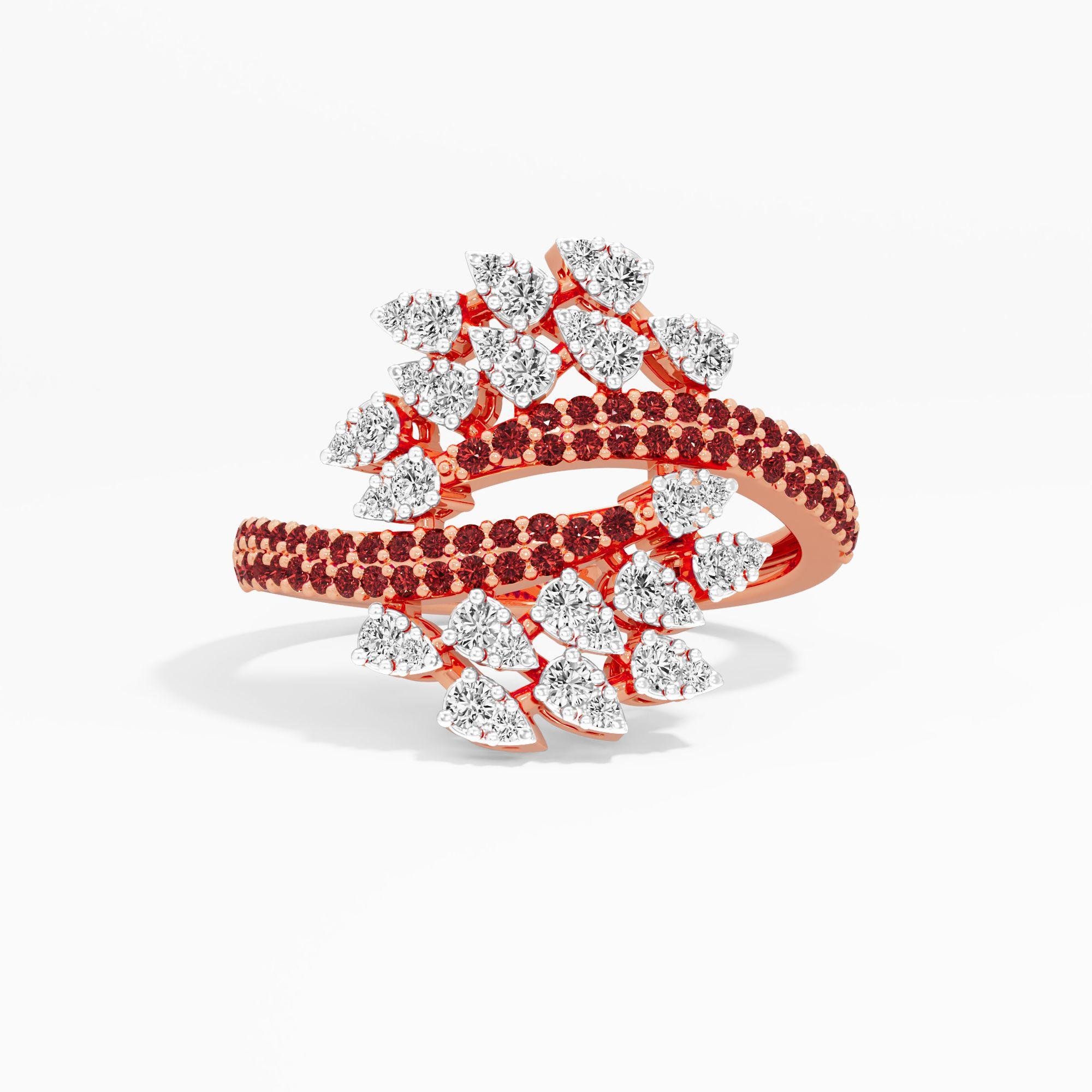 Crimson Crossover Bypass Ring in 14KT Rose Gold (Diamond Quality: FG-VVS VS)