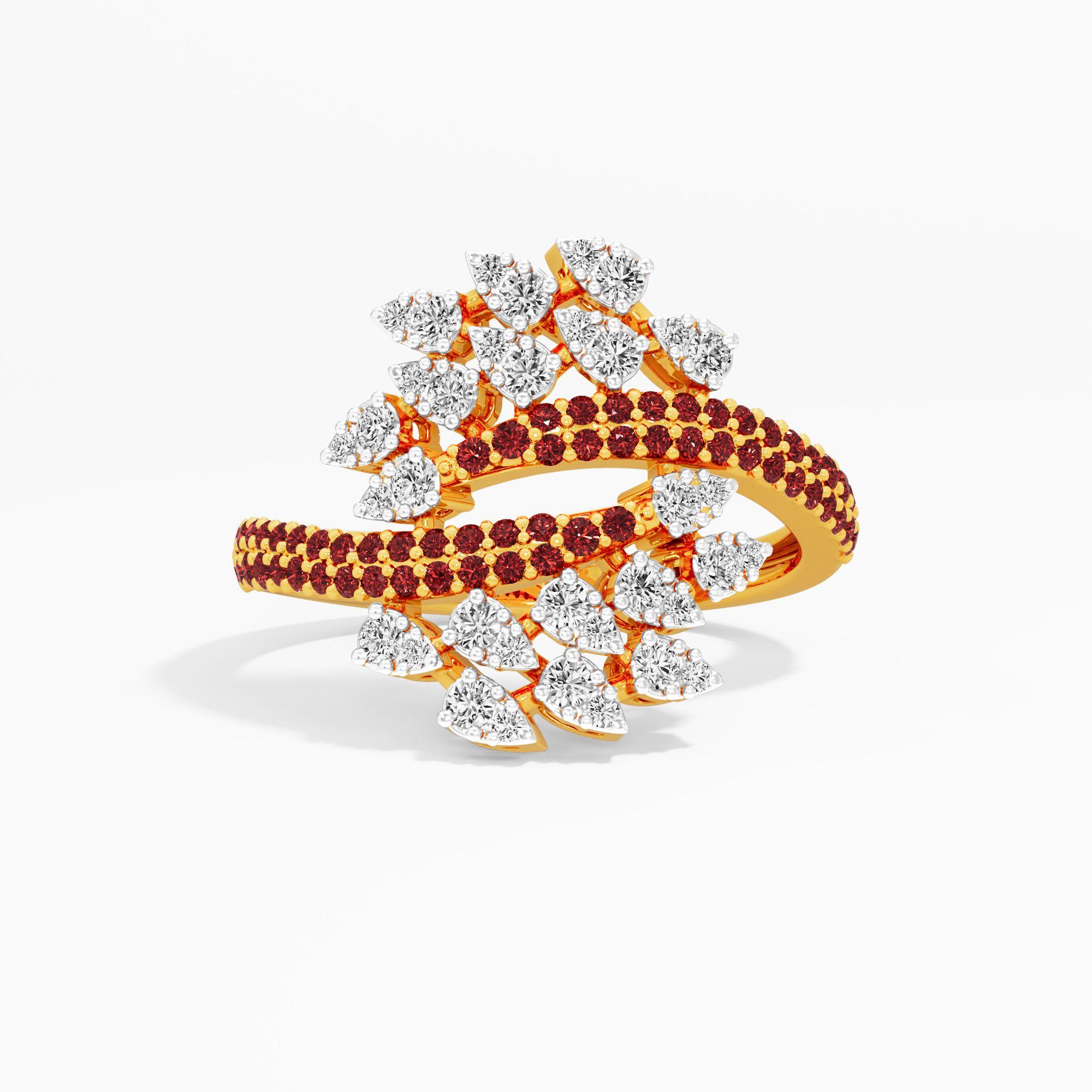 Crimson Crossover Bypass Ring in 9KT Yellow Gold (Diamond Quality: FG-VVS VS)