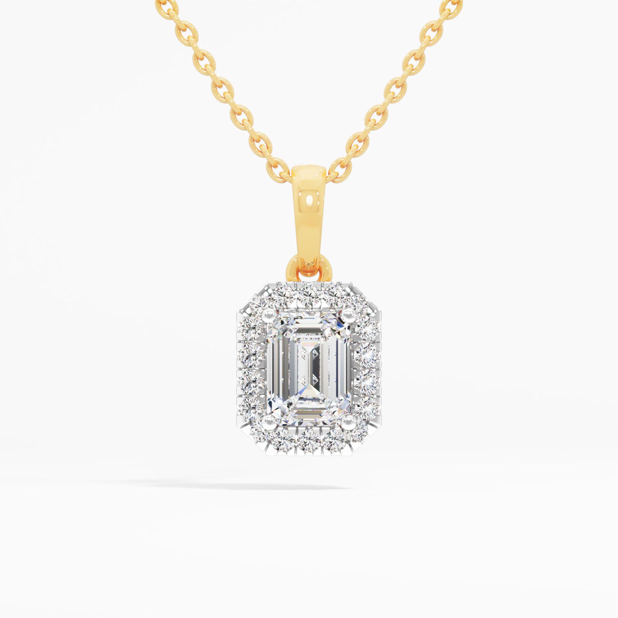 Wondrous Emerald Halo Pendant in 9KT Yellow Gold (Diamond Quality: FG-VVS VS)