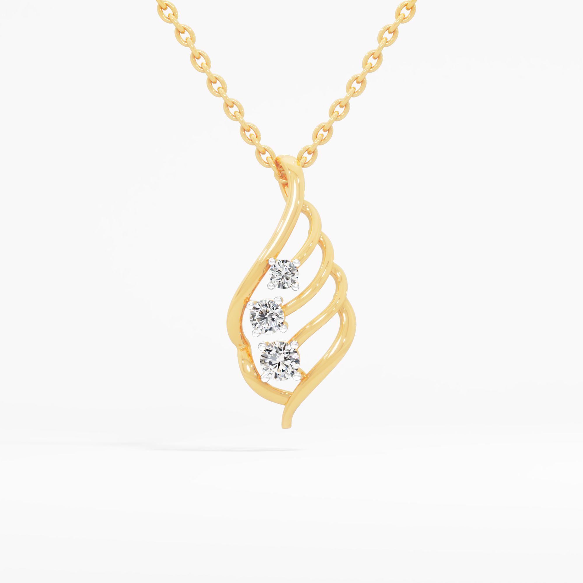 Glimmering Wings 3 Stone Pendant in 9KT Yellow Gold (Diamond Quality: FG-VVS VS)