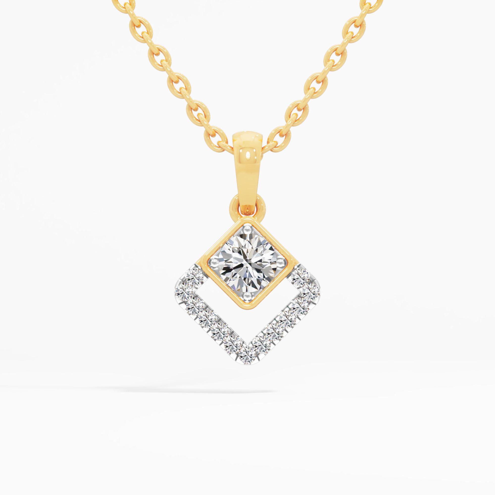 Layered Rhombus Solitaire Pendant in 14KT Yellow Gold (Diamond Quality: EF-VVS VS)