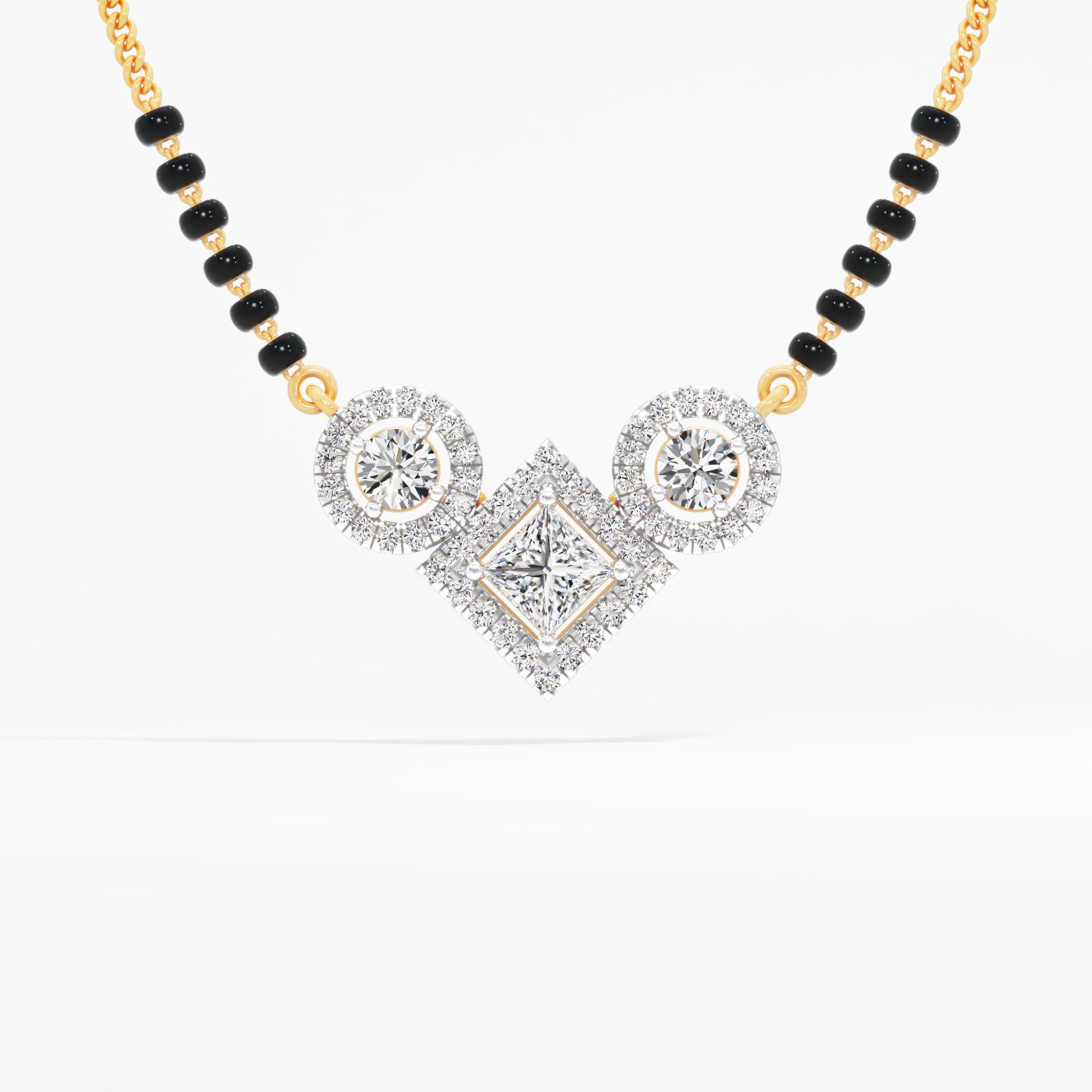 Celestial Trio 3 Stone Halo Mangalsutra in 9KT Yellow Gold (Diamond Quality: FG-VVS VS)