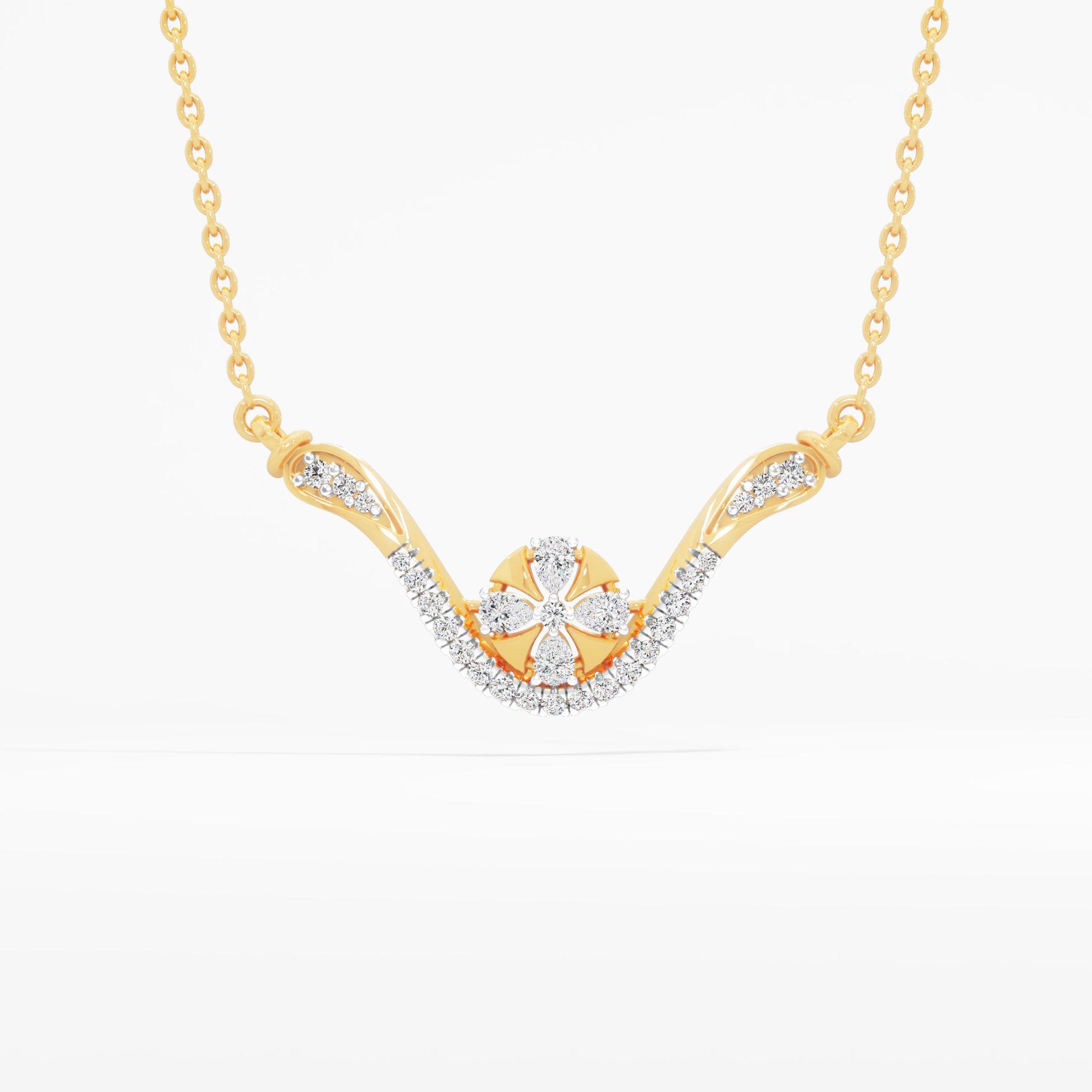 Dazzling Diamond Floral Cluster Mangalsutra in 9KT Yellow Gold (Diamond Quality: FG-VVS VS)