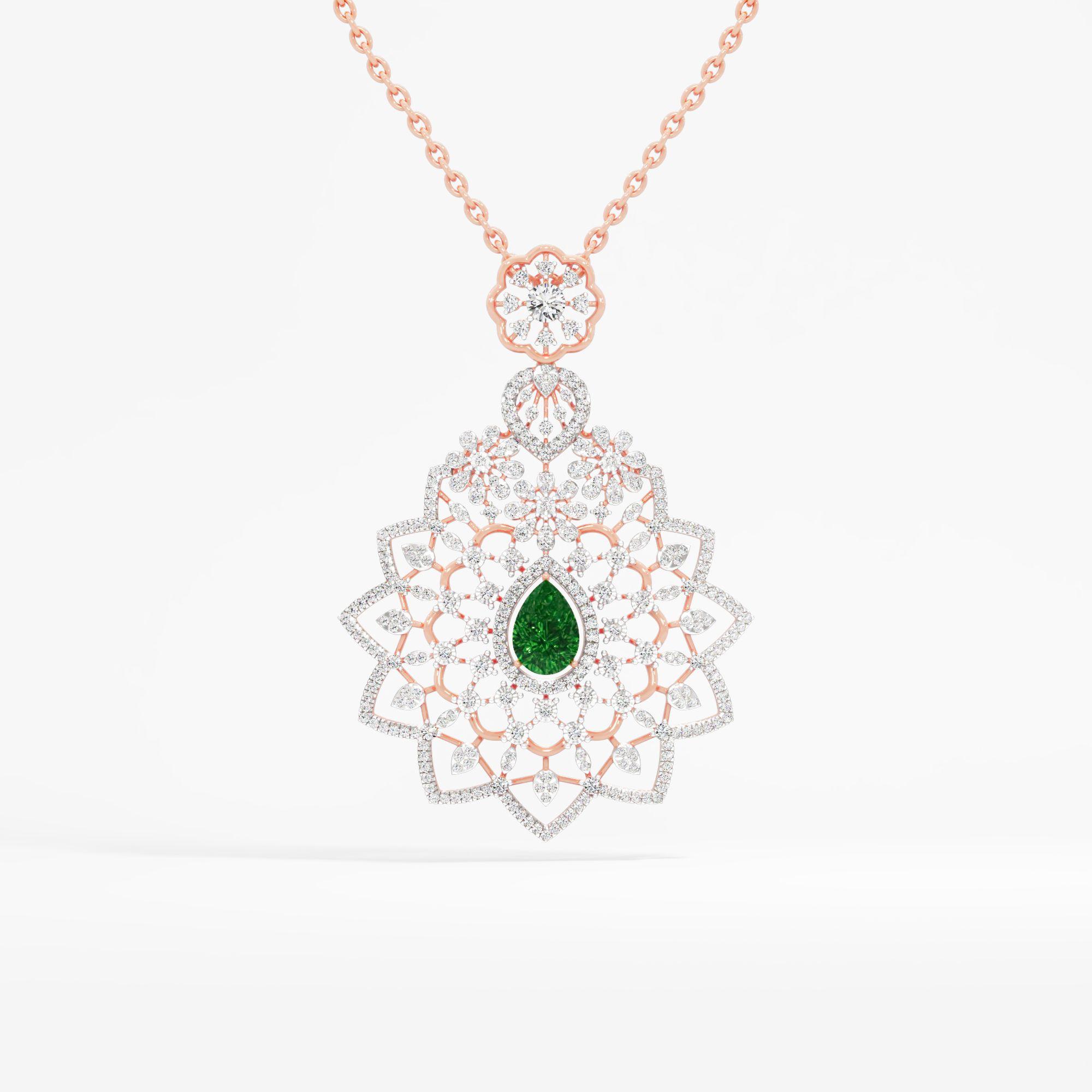 Emerald Royal Bloom Diamond Pendant in 14KT Rose Gold (Diamond Quality: FG-VVS VS)
