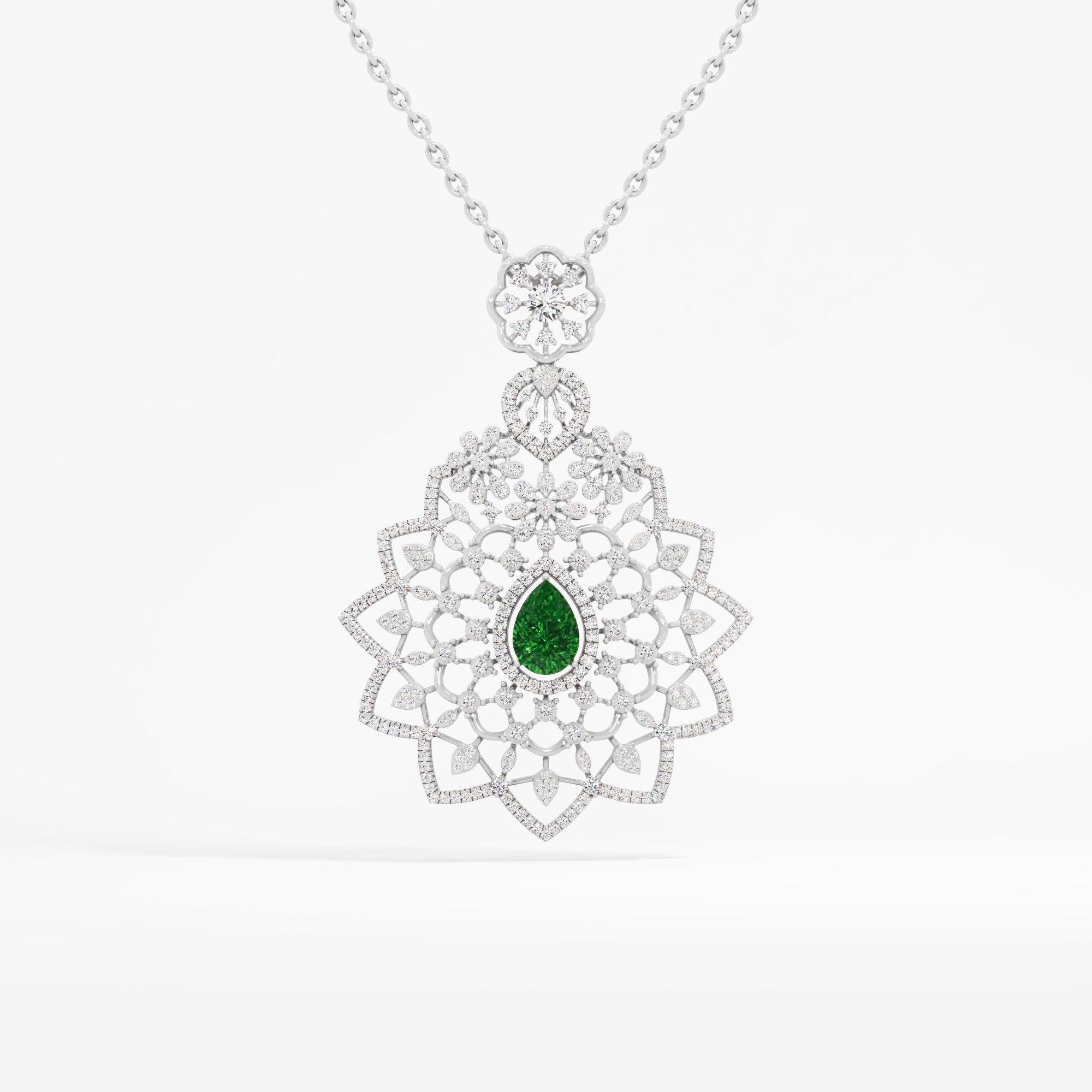 Emerald Royal Bloom Diamond Pendant in 18KT White Gold (Diamond Quality: FG-VVS VS)