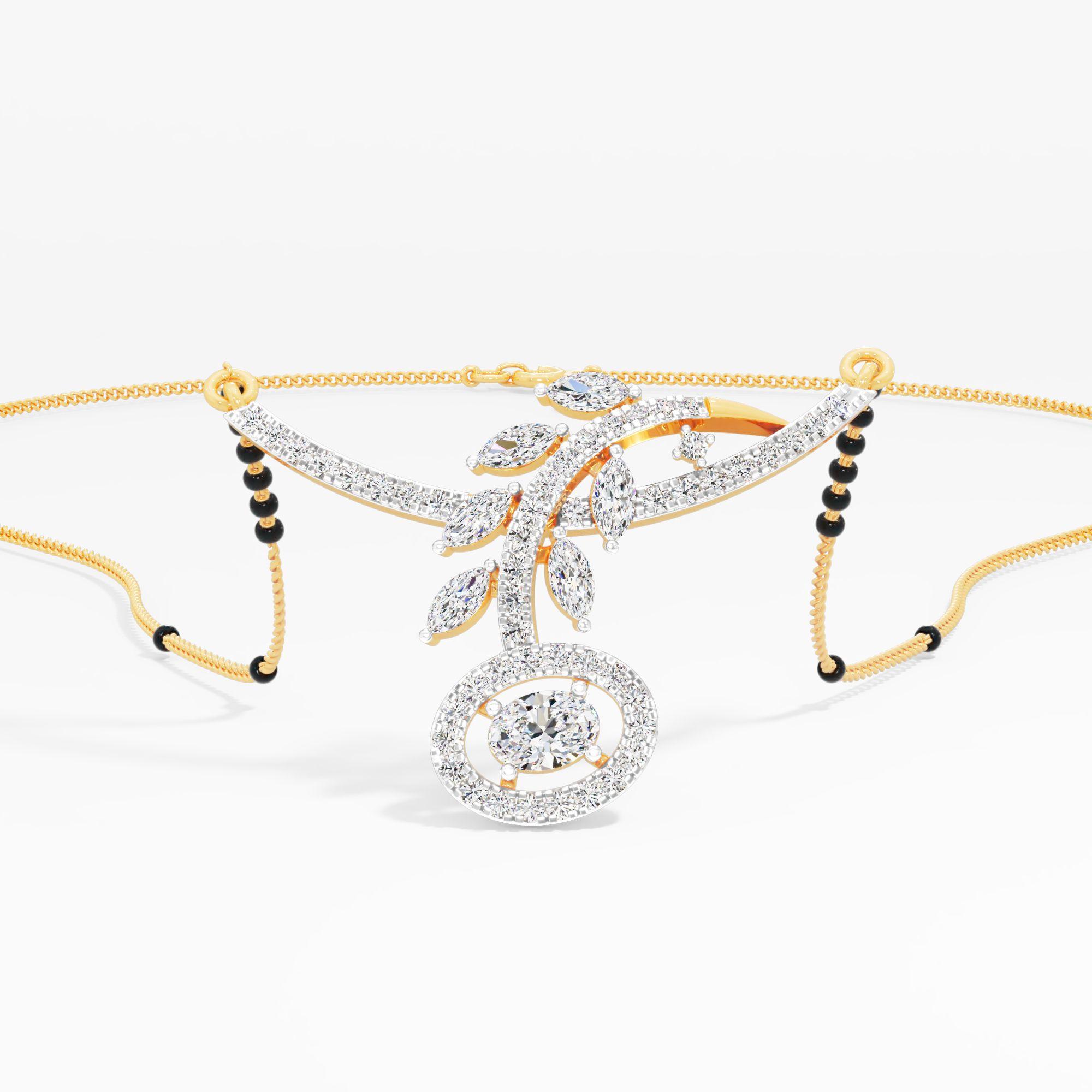 Nayra Leaf Halo Mangalsutra in 9KT Yellow Gold (Diamond Quality: FG-VVS VS)