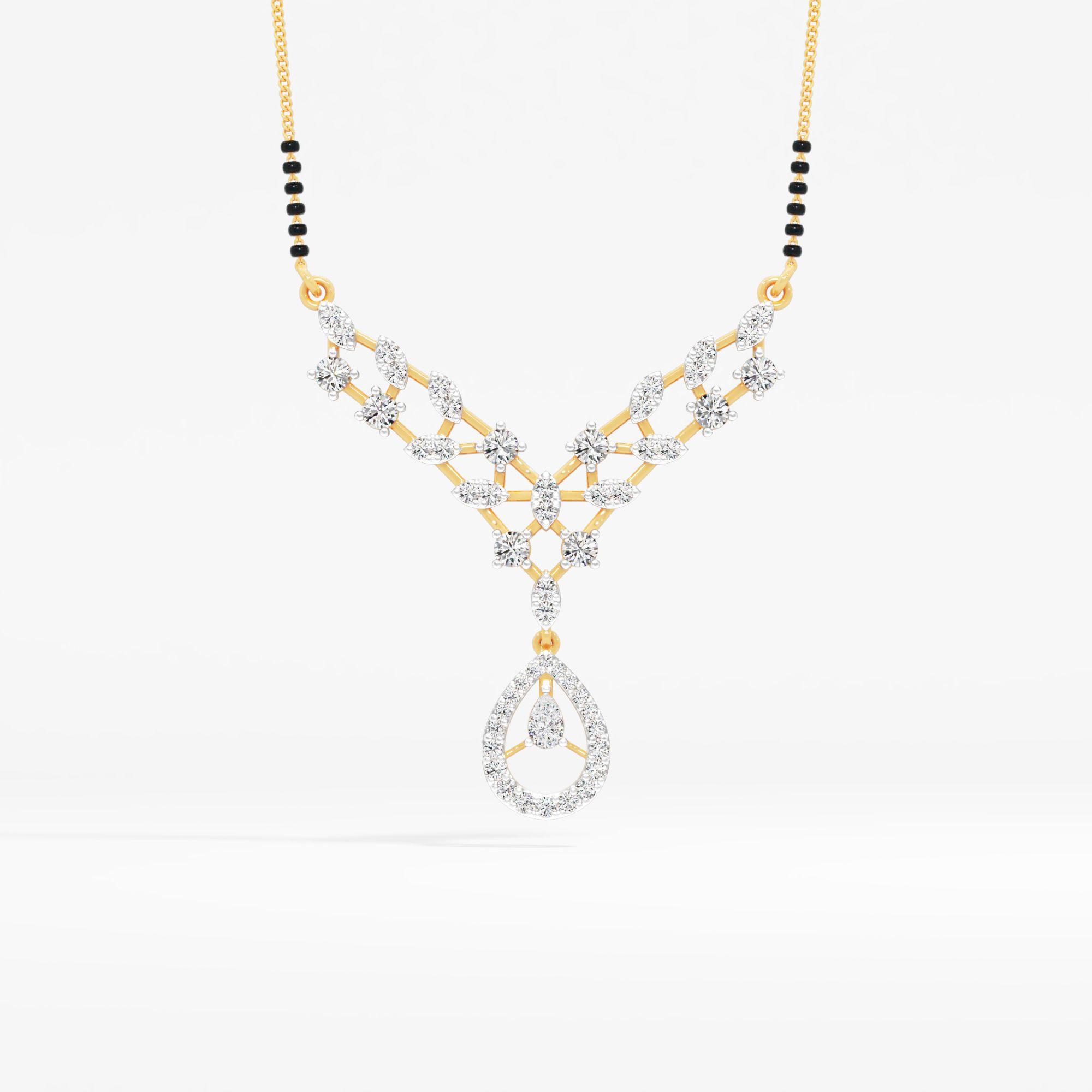 V-Lattice Drop Mangalsutra in 9KT Yellow Gold (Diamond Quality: FG-VVS VS)