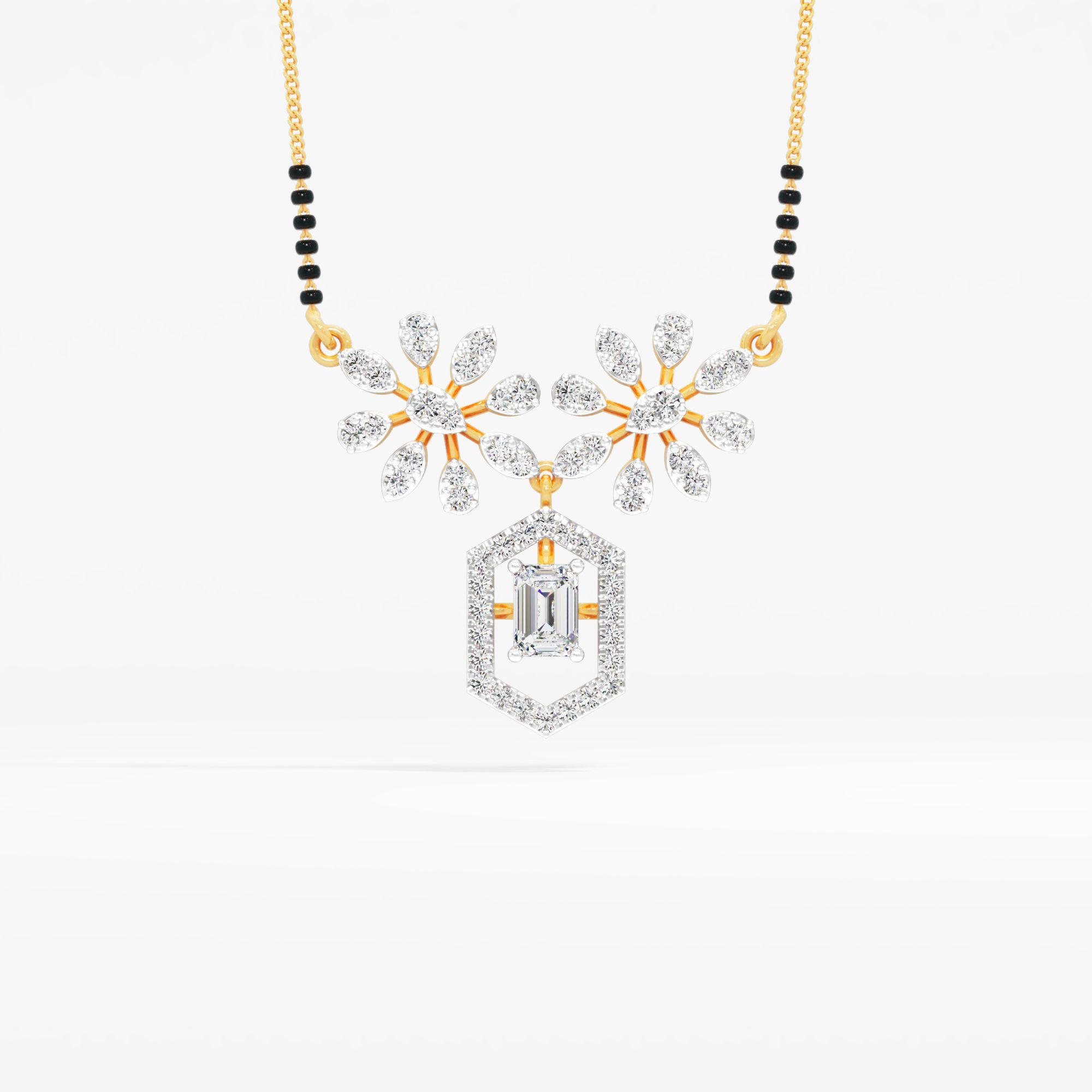 Floral Hexa Drop Mangalsutra in 9KT Yellow Gold (Diamond Quality: FG-VVS VS)