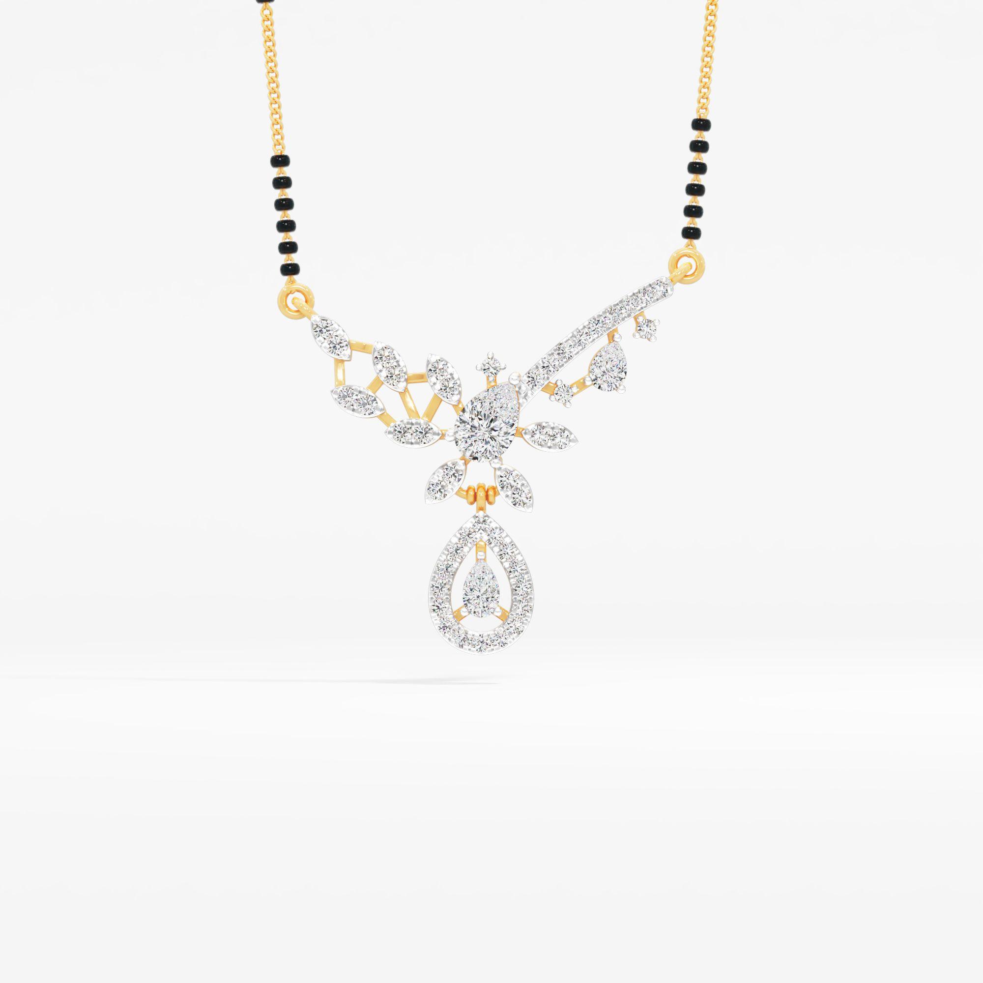 Pear Bloom Curve Mangalsutra in 9KT Yellow Gold (Diamond Quality: FG-VVS VS)
