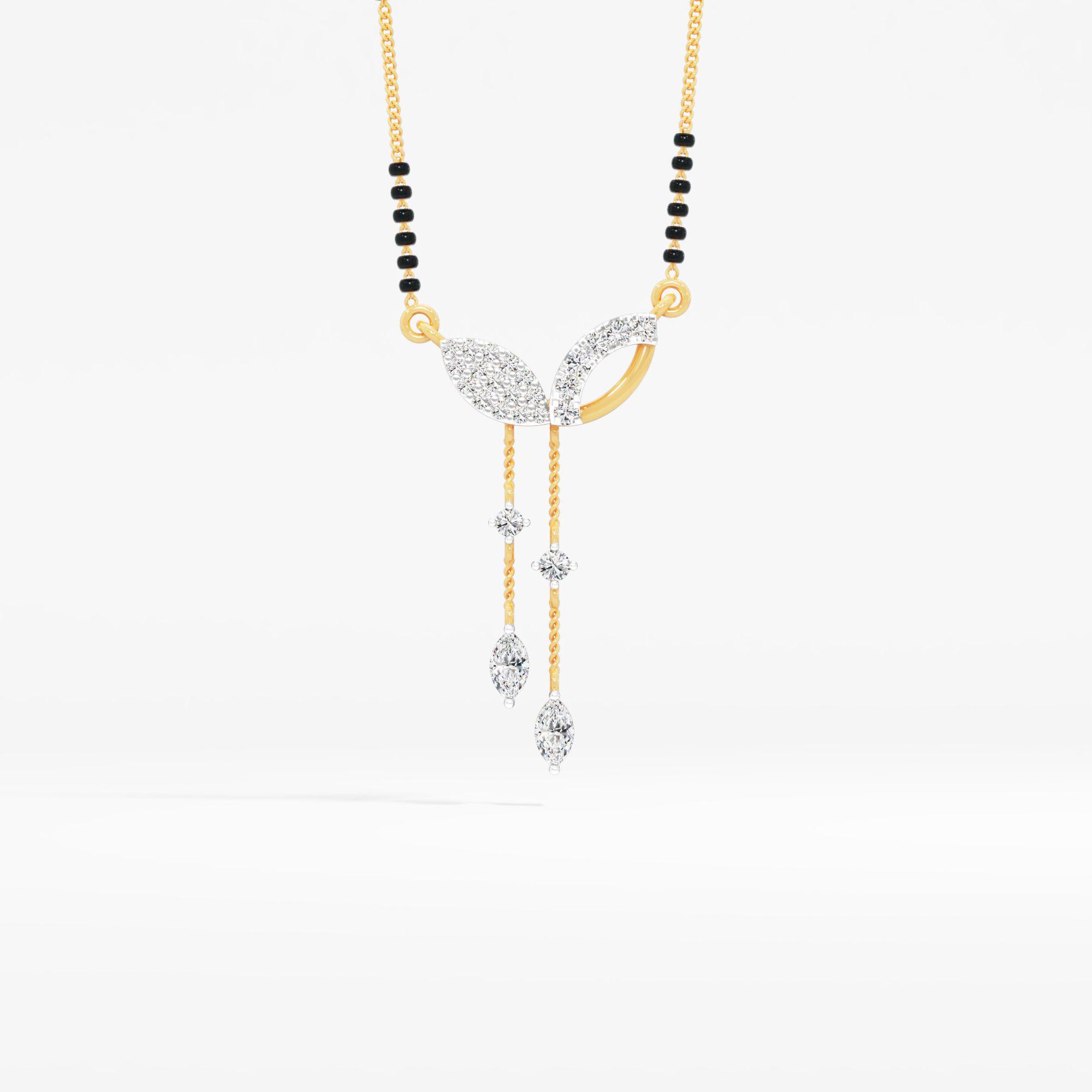 Twin Leaf Draped Mangalsutra in 9KT Yellow Gold (Diamond Quality: FG-VVS VS)