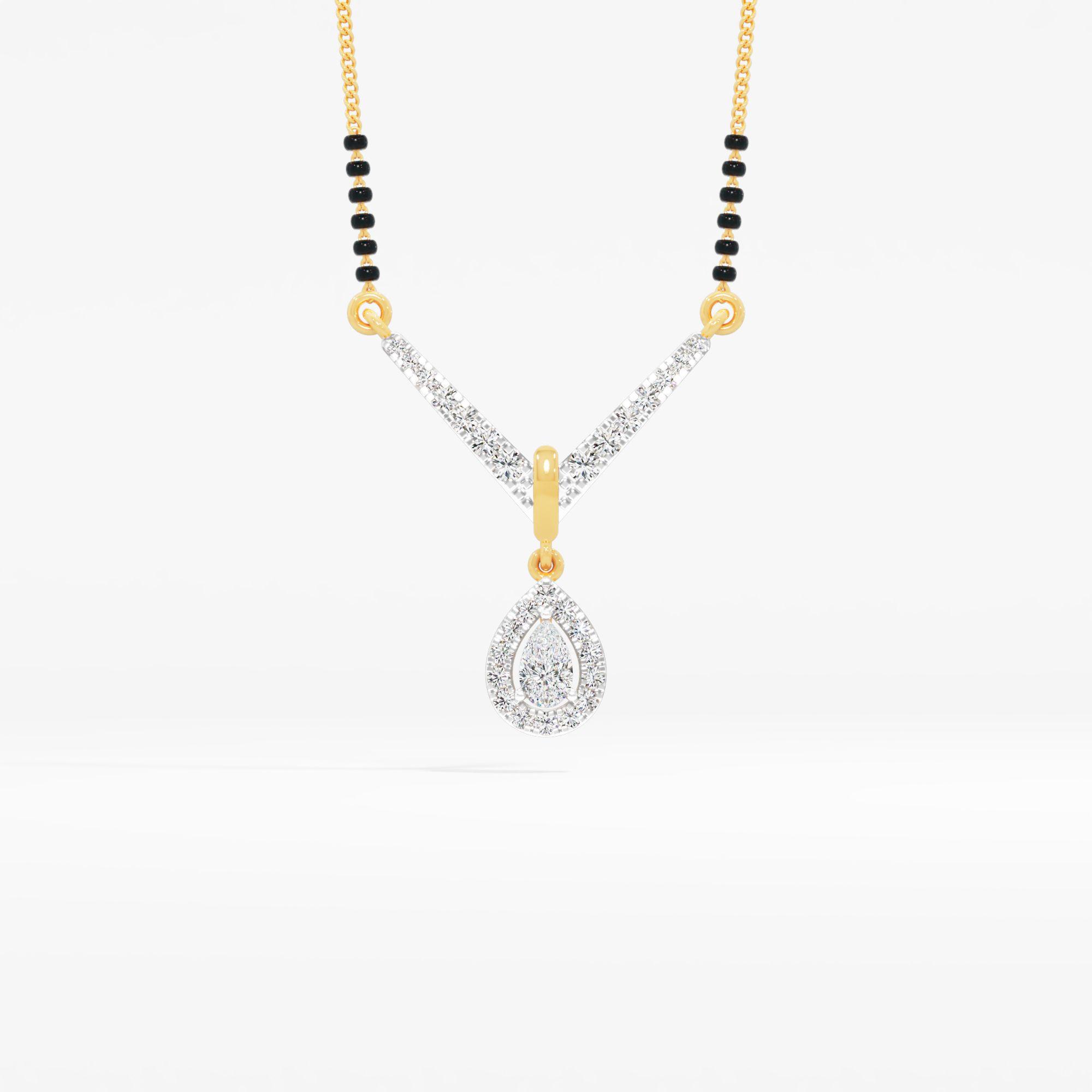 V-Bar Pear Drop Mangalsutra in 9KT Yellow Gold (Diamond Quality: FG-VVS VS)
