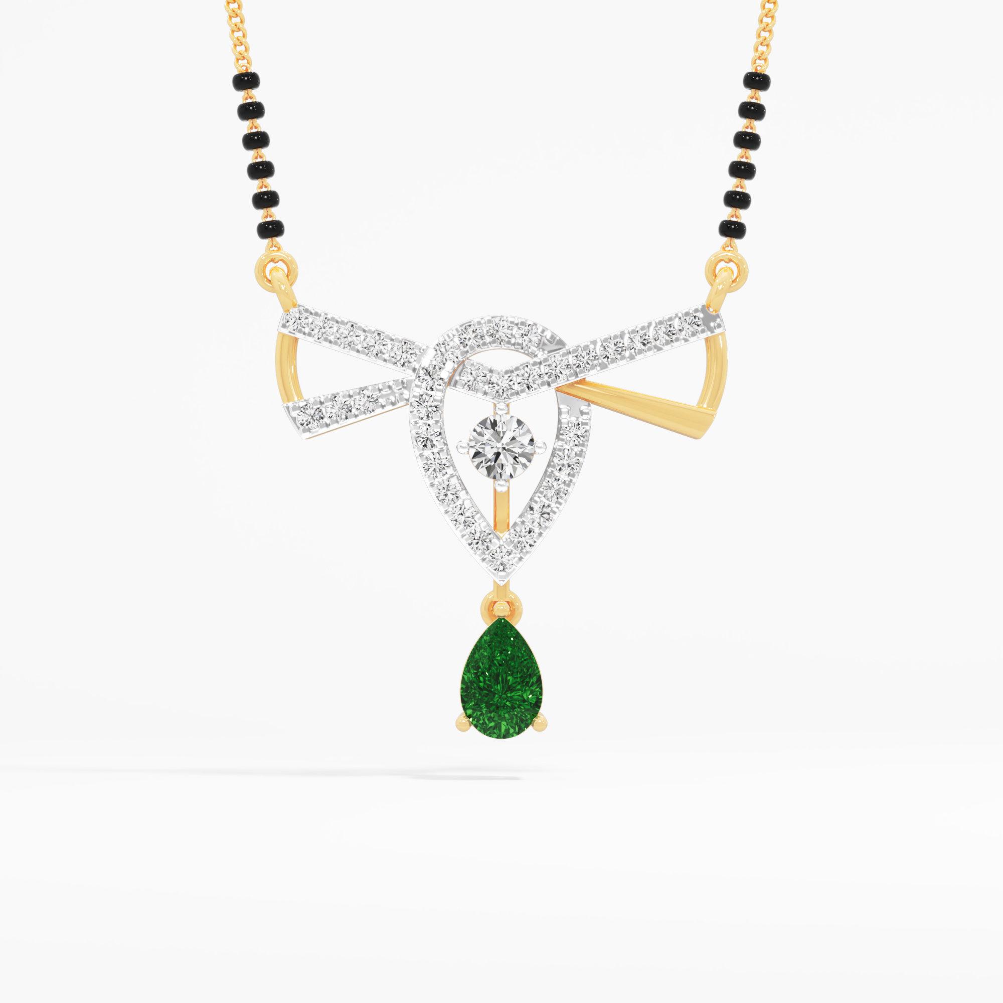Ribbon Pear Drop Mangalsutra in 9KT Yellow Gold (Diamond Quality: FG-VVS VS)