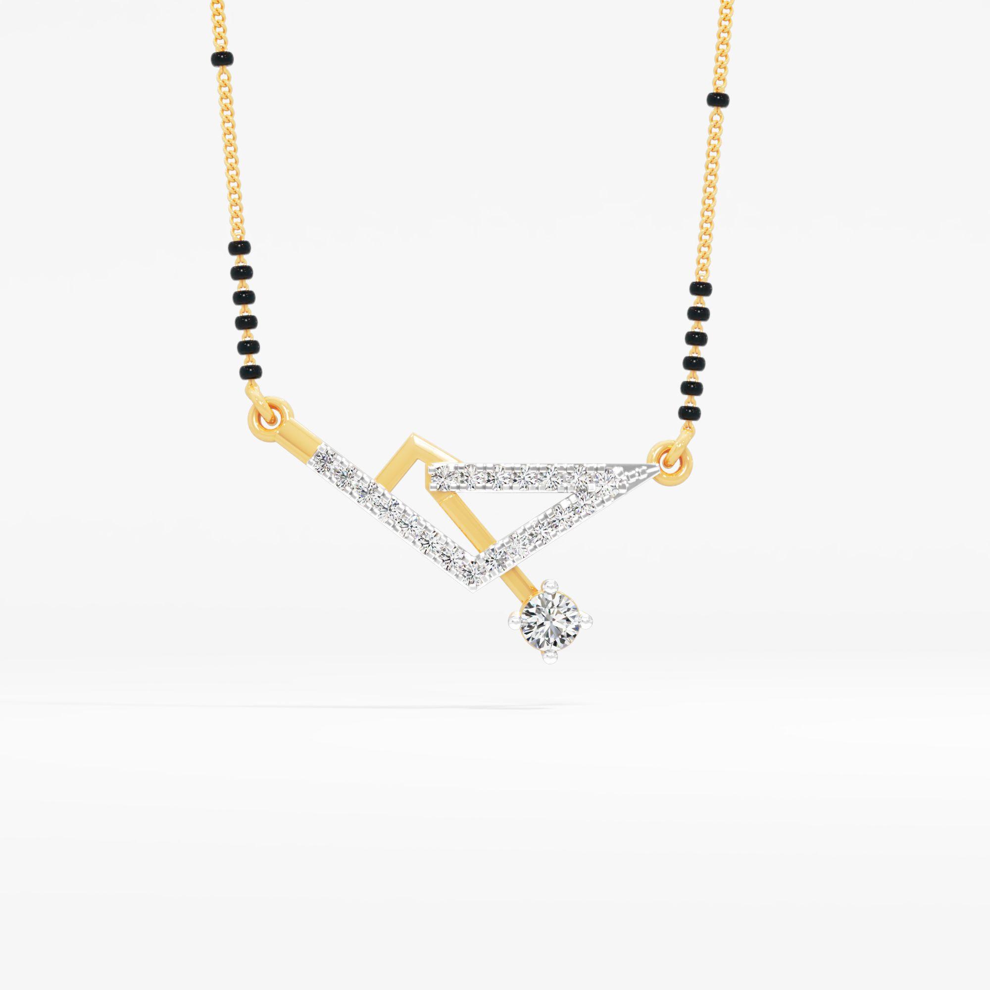 Asymmetric V Charm Mangalsutra in 9KT Yellow Gold (Diamond Quality: FG-VVS VS)