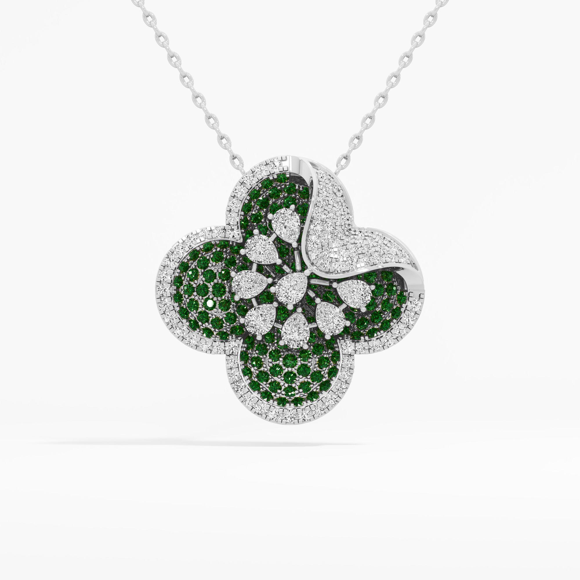 Clover Petal Diamond Pendant in 18KT White Gold (Diamond Quality: FG-VVS VS)