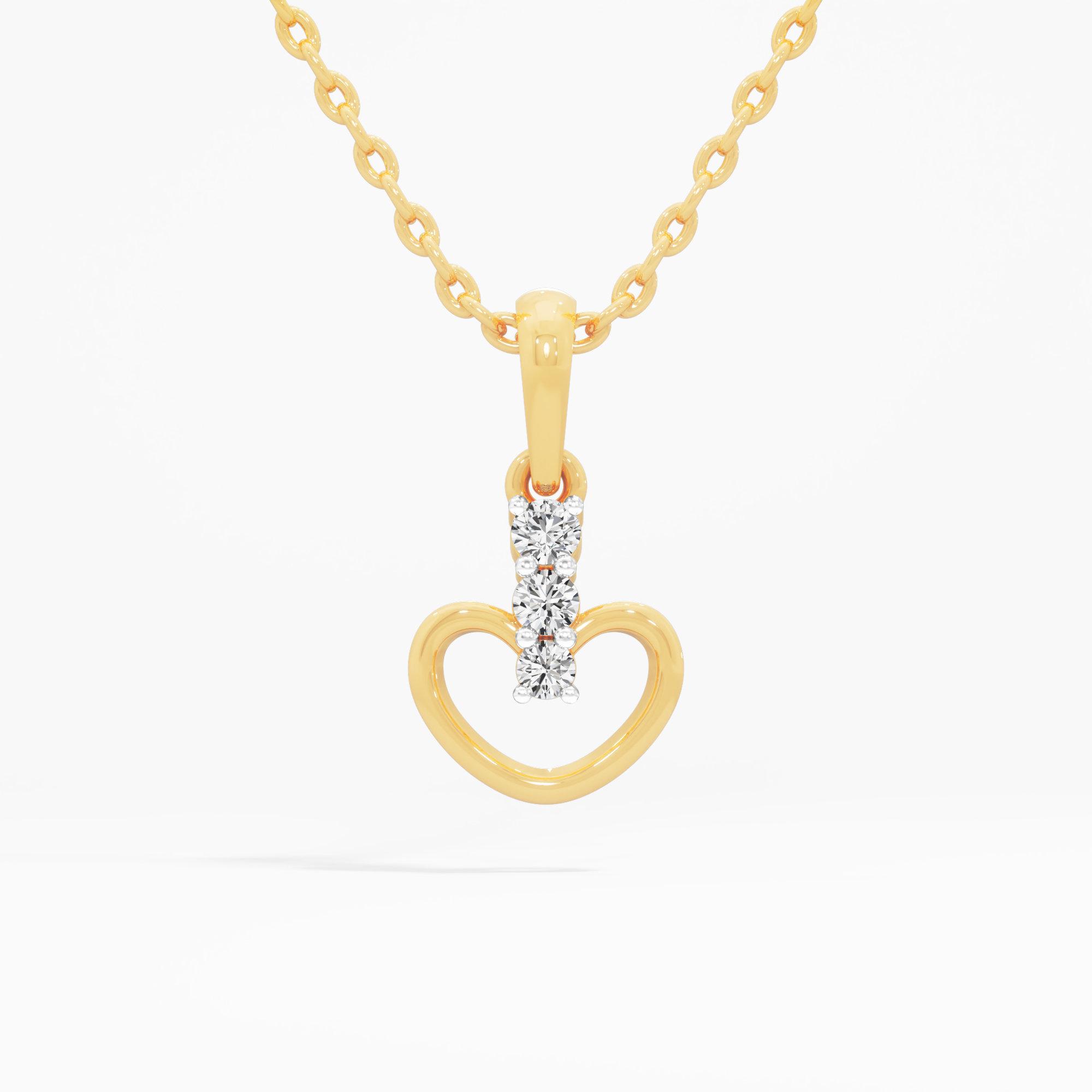 Heart Trio Diamond Pendant | Standalone Pendant in 9KT Yellow Gold (Diamond Quality: FG-VVS VS)