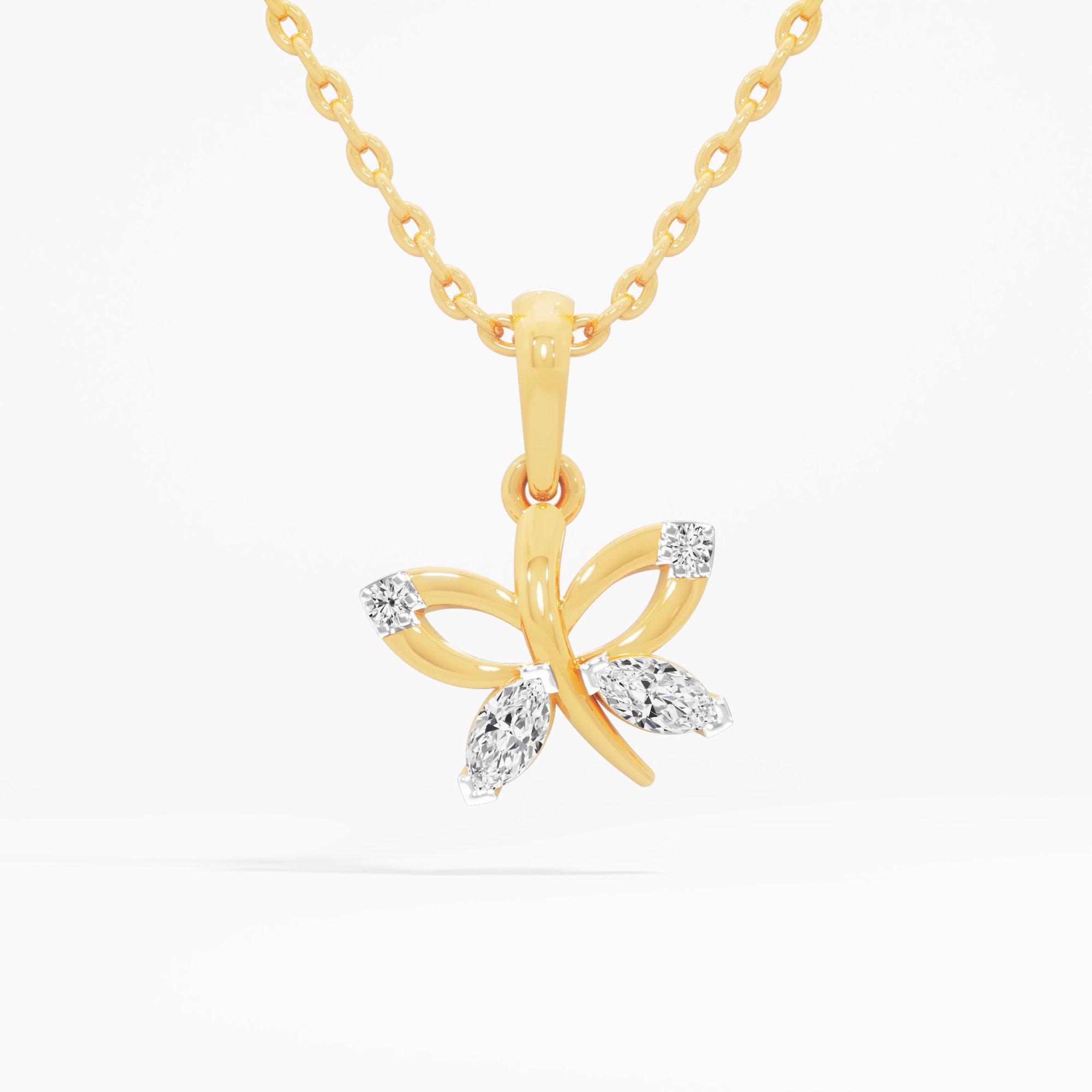Butterfly Marquise Diamond Pendant | Standalone Pendant in 9KT Yellow Gold (Diamond Quality: FG-VVS VS)