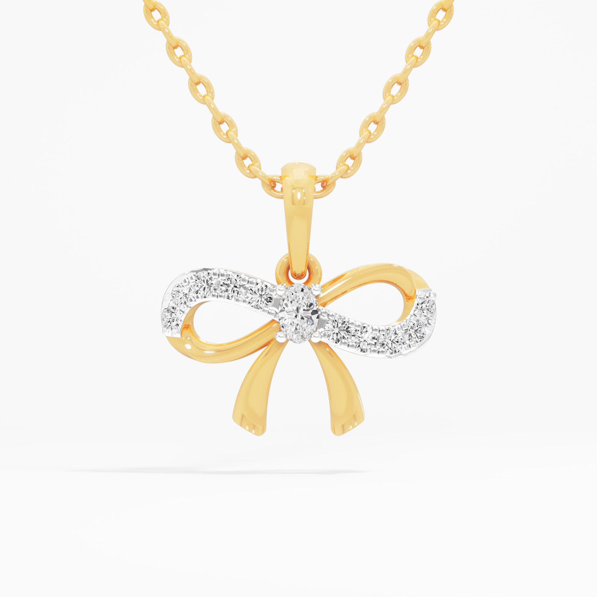 Knotted Bow Diamond Pendant | Individual Pendant in 9KT Yellow Gold (Diamond Quality: FG-VVS VS)