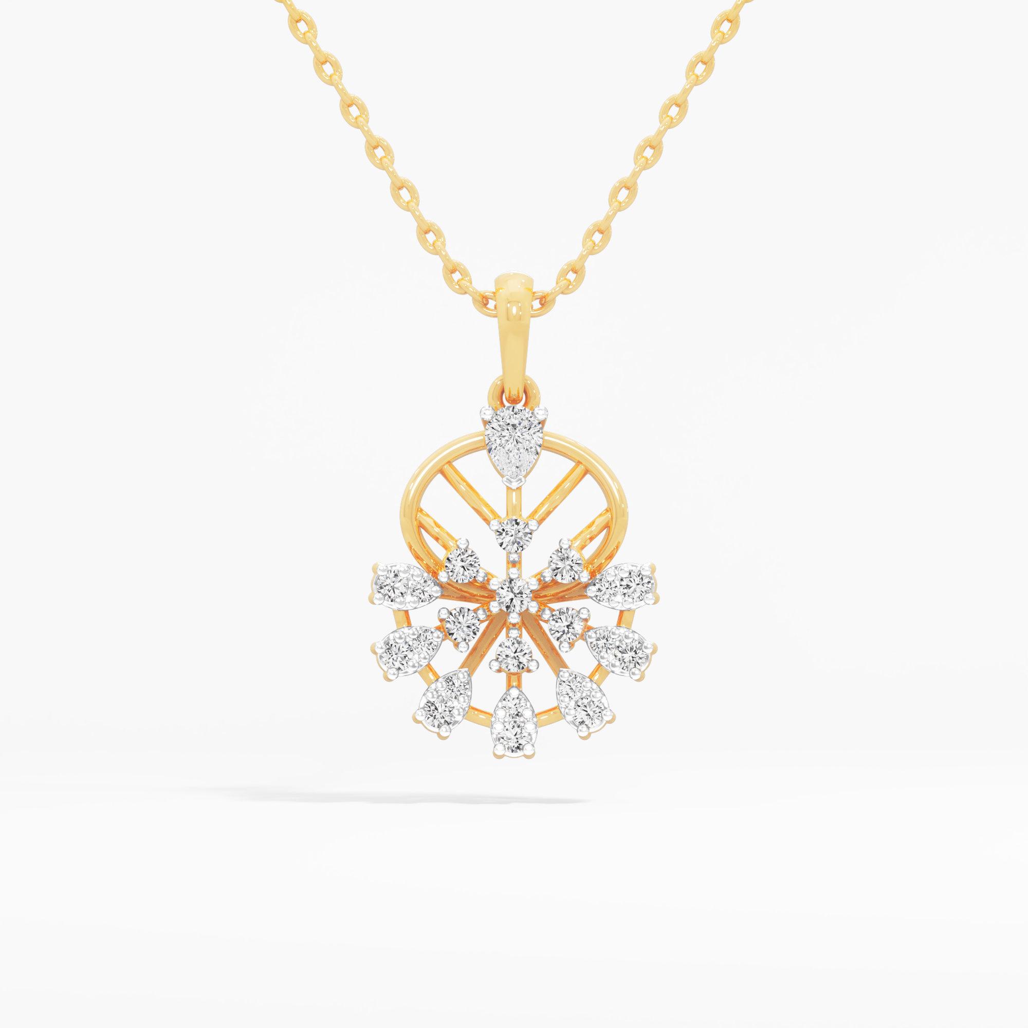 Spoke Flare Diamond Pendant in 9KT Yellow Gold (Diamond Quality:EF-VVS)