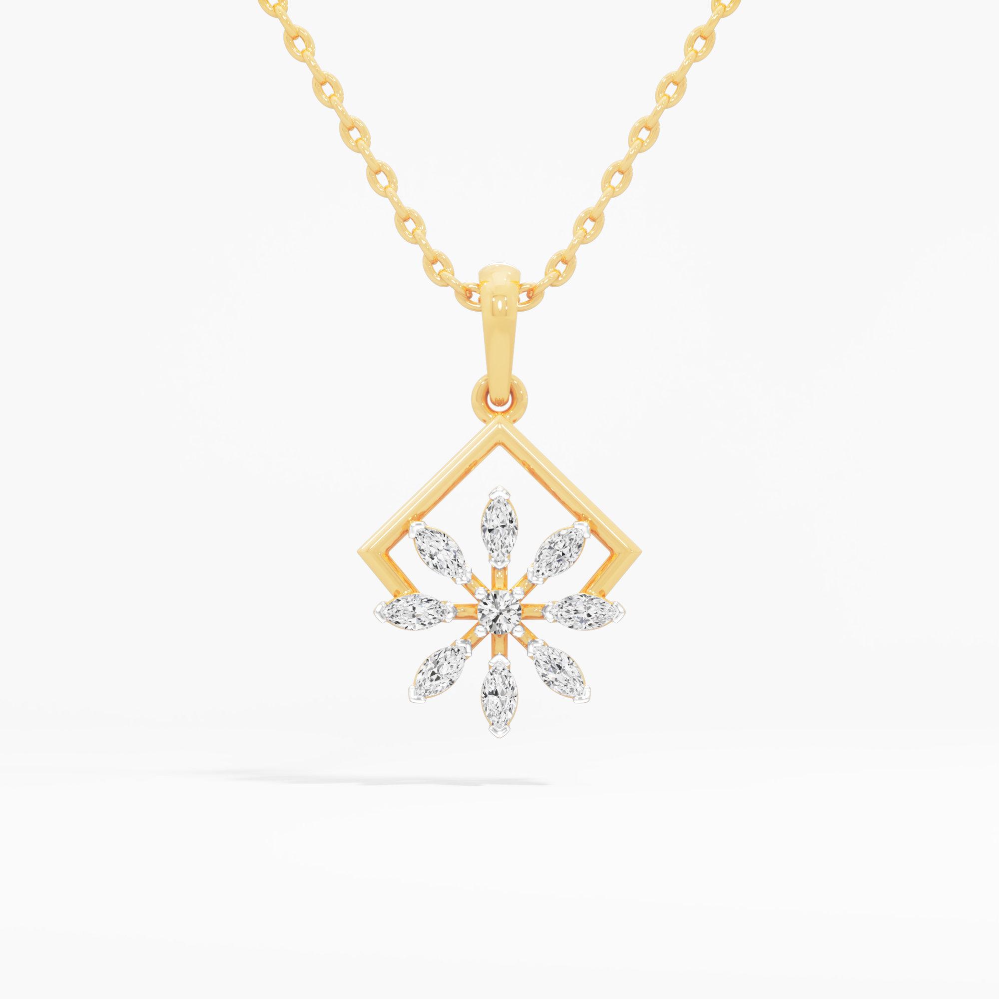 Aurora Flower Diamond Pendant in 9KT Yellow Gold (Diamond Quality:FG-VVS VS)