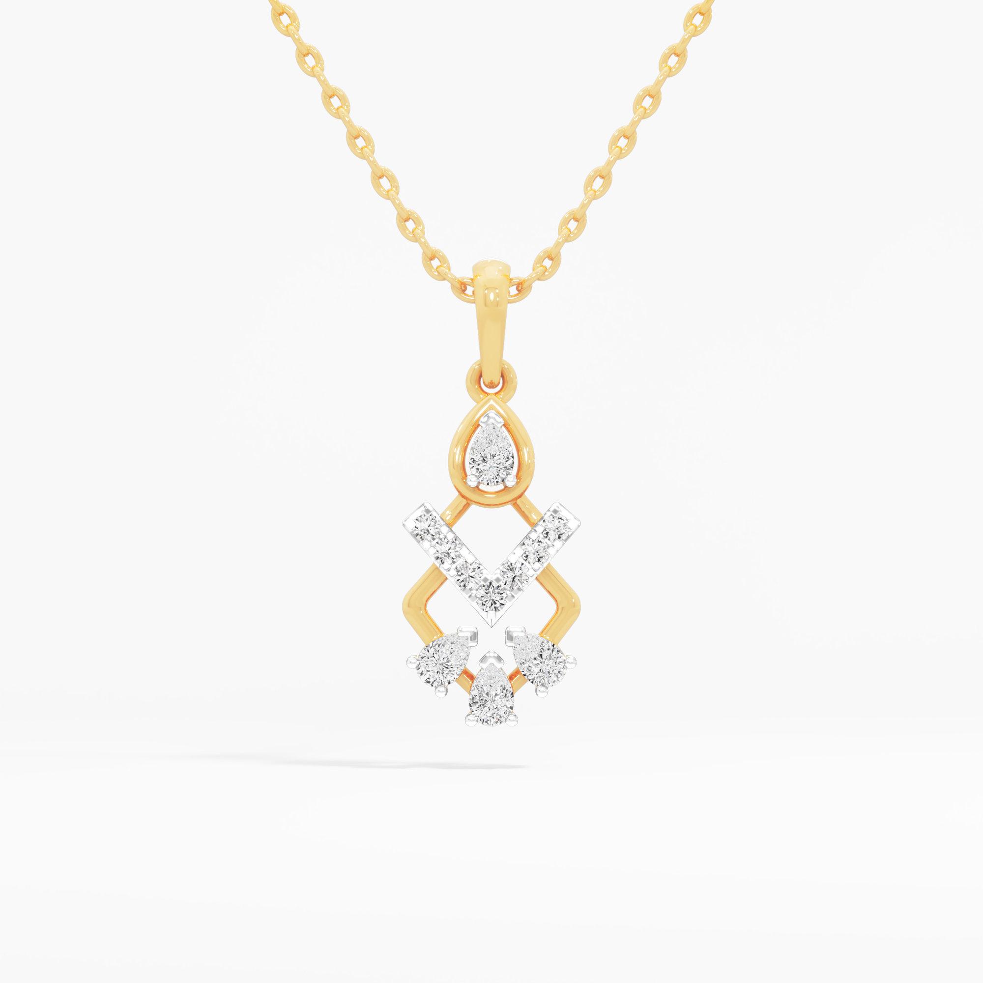 Chevron Grace Diamond Pendant in 9KT Yellow Gold (Diamond Quality:FG-VVS VS)