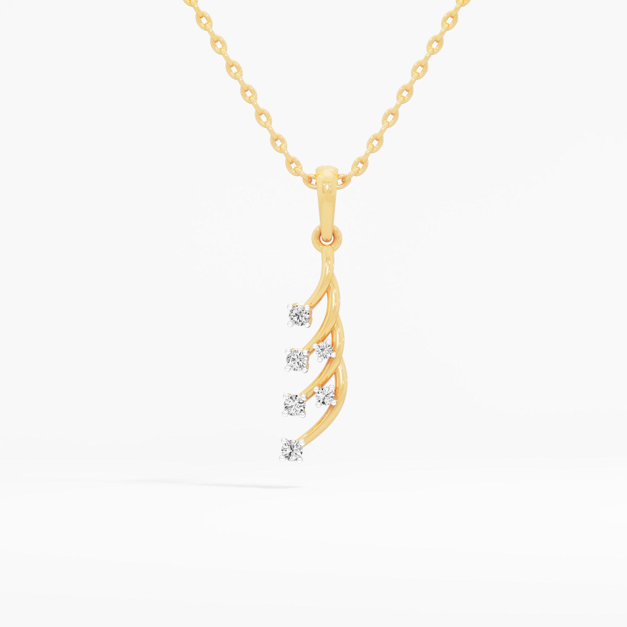 Feather Vine Diamond Pendant in 9KT Yellow Gold (Diamond Quality:FG-VVS VS)